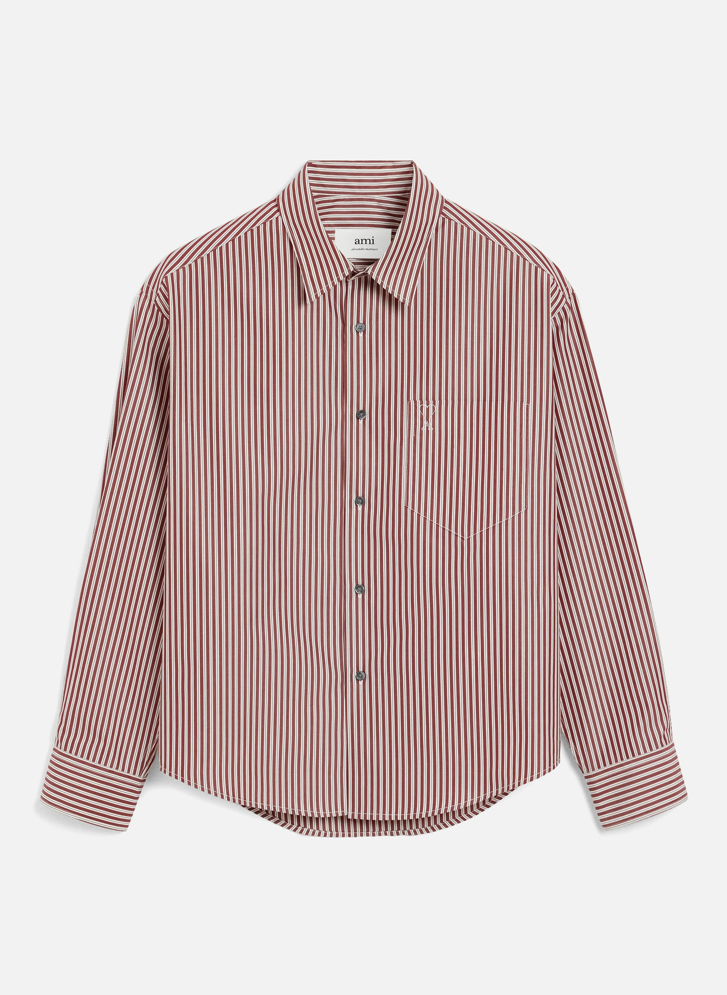 Chemise boxy rayée ami de coeur  en coton unisexe AMI PARIS Rouge
