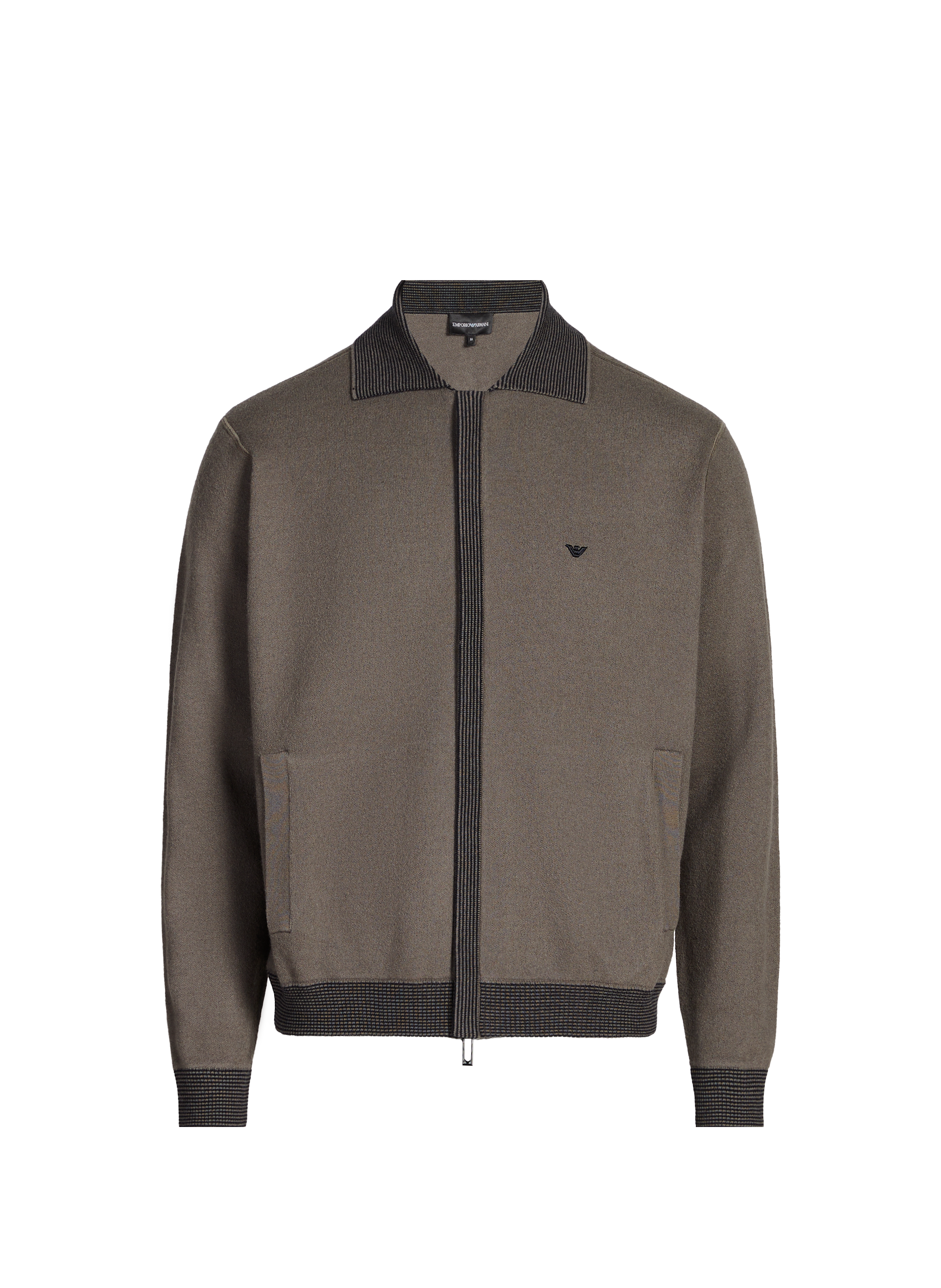 Zip-up sweater in virgin wool with embroidery EMPORIO ARMANI Grey