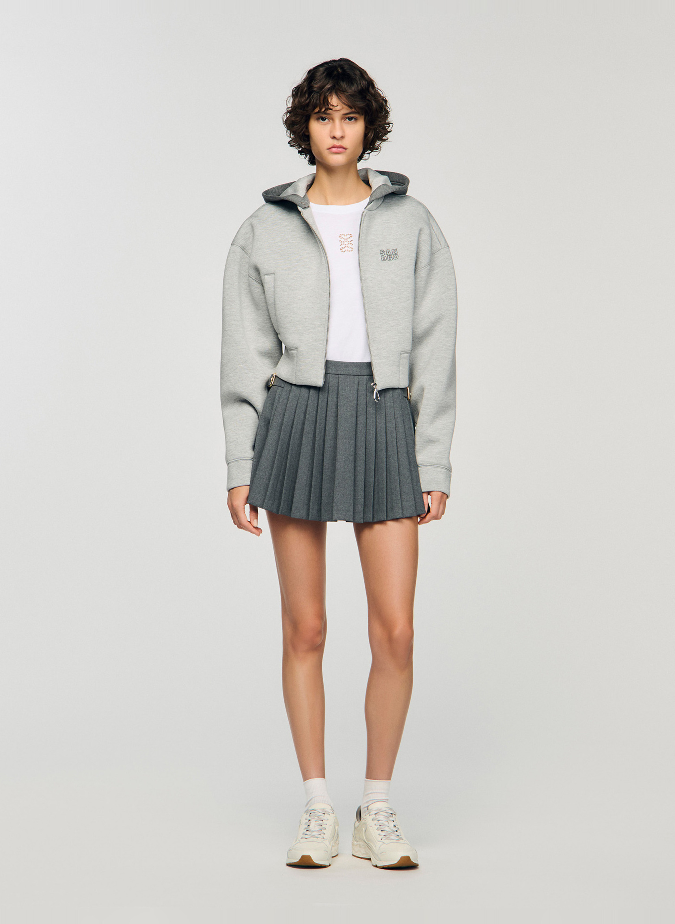 Sweat court zippé à capuche SANDRO Gris