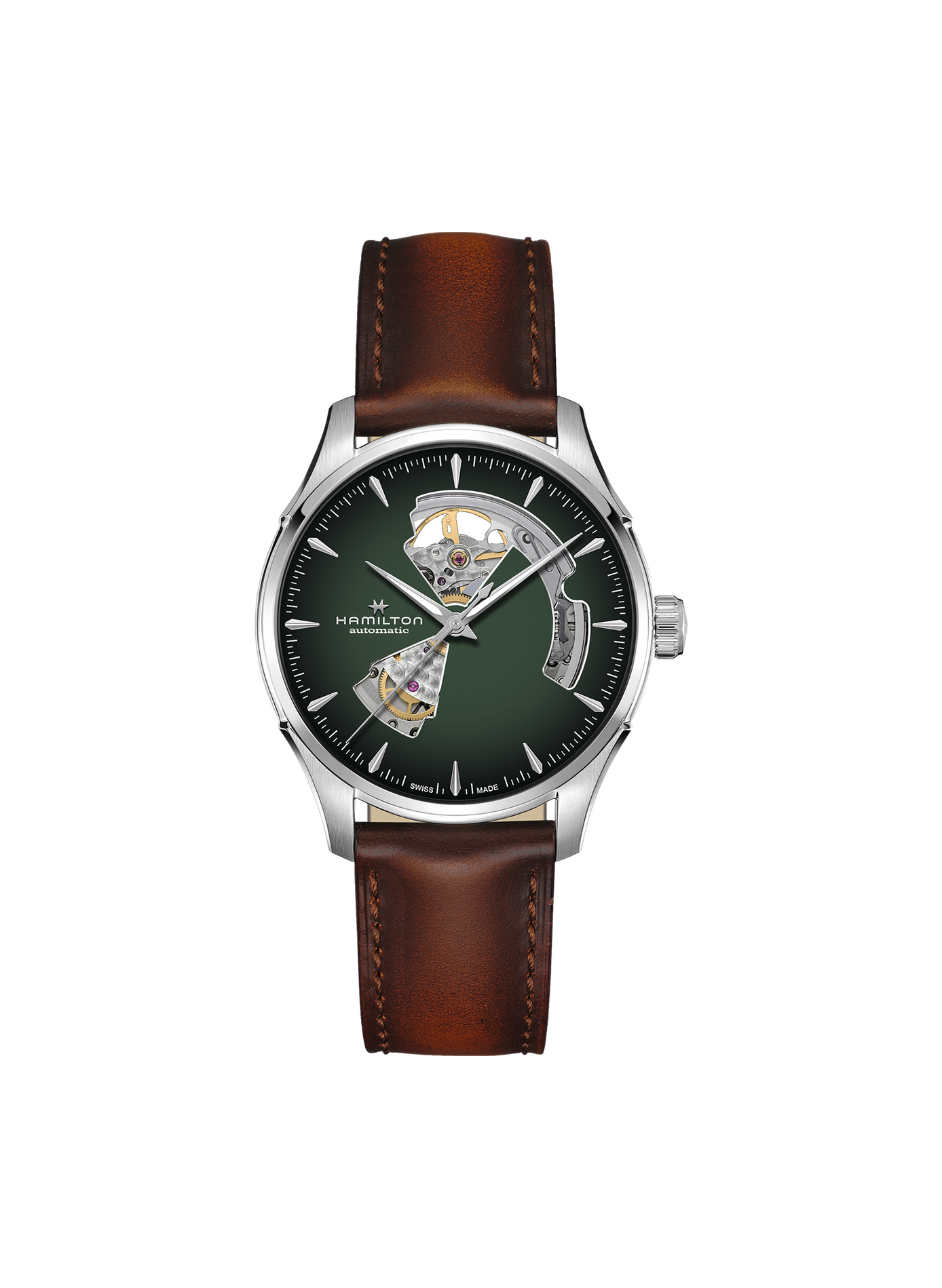 Montre automatique en cuir et acier inoxydable HAMILTON Vert