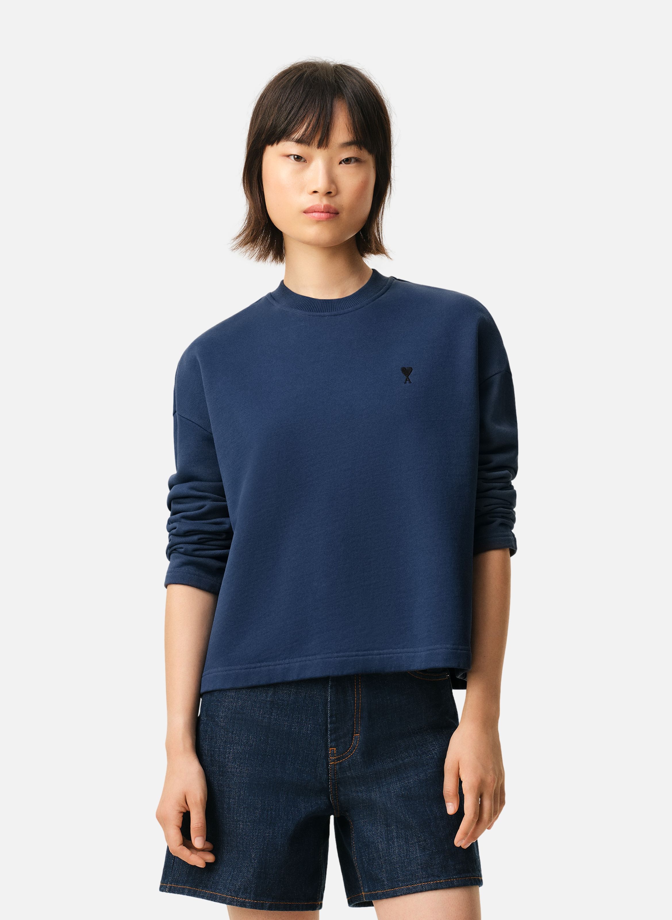 Sweatshirt ami de coeur contrasté en coton AMI PARIS Bleu