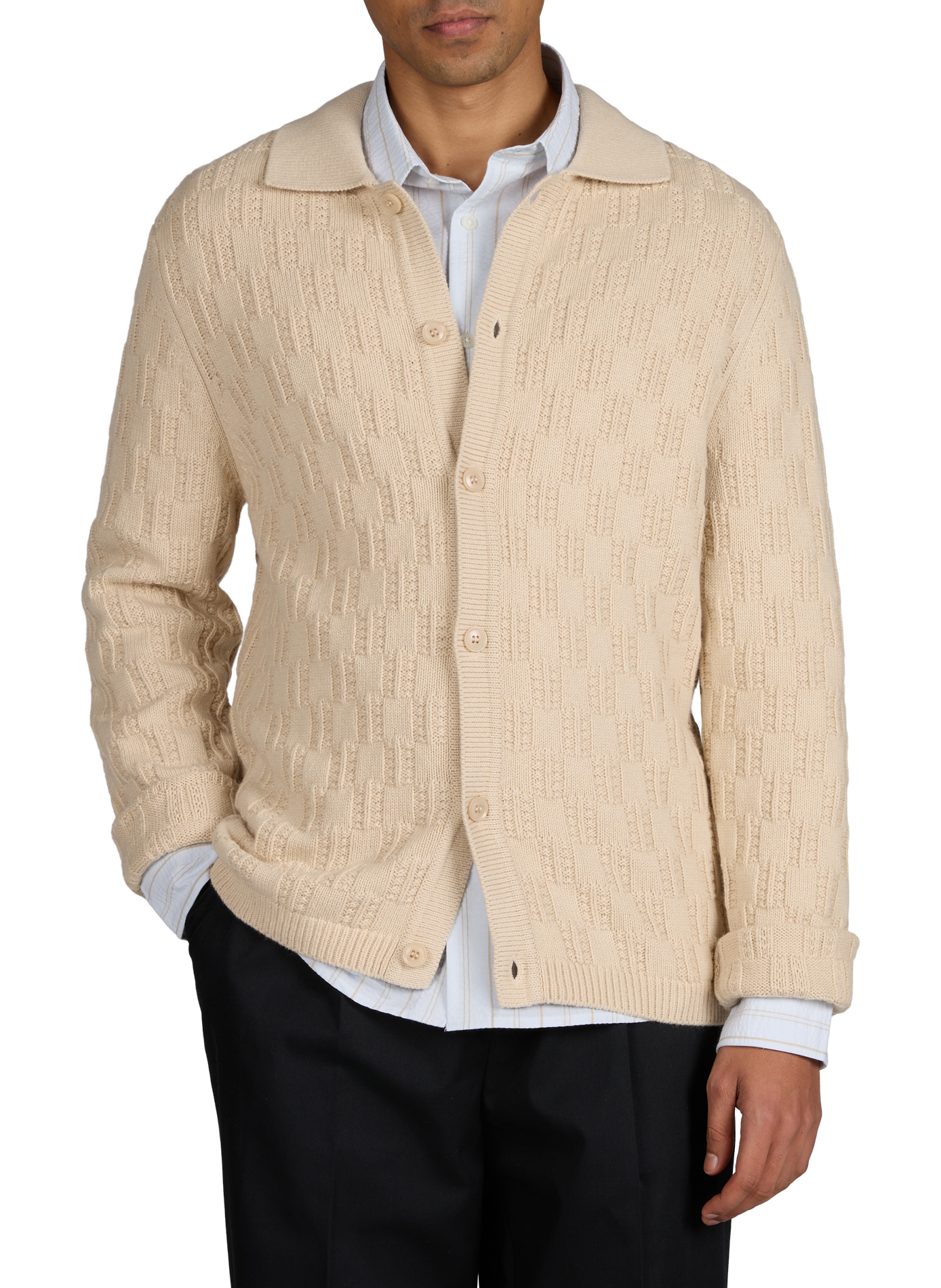 Organic cotton and wool knit cardigan SAMSOE SAMSOE Beige