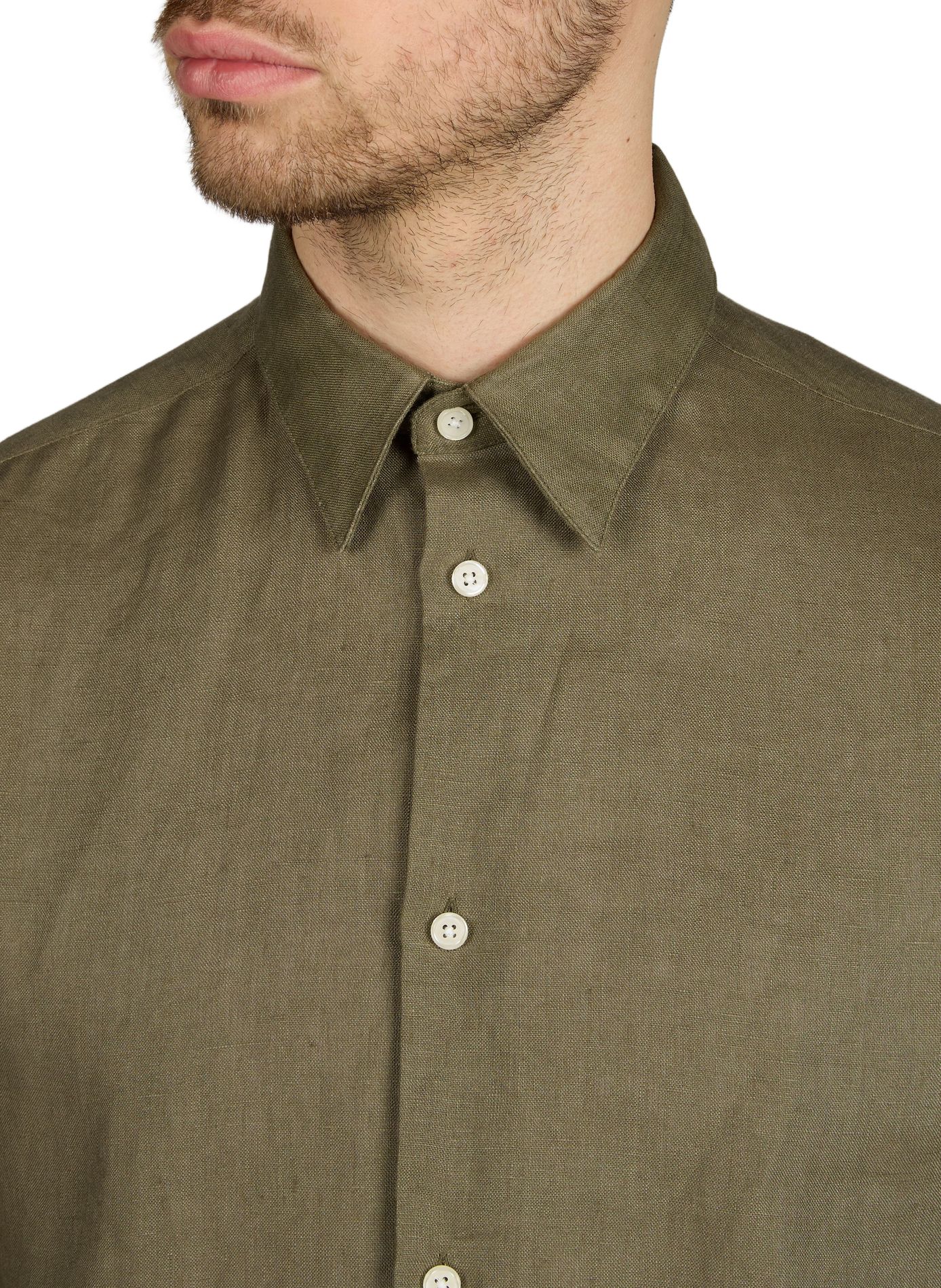 Slim-fit linen shirt AU PRINTEMPS PARIS Khaki