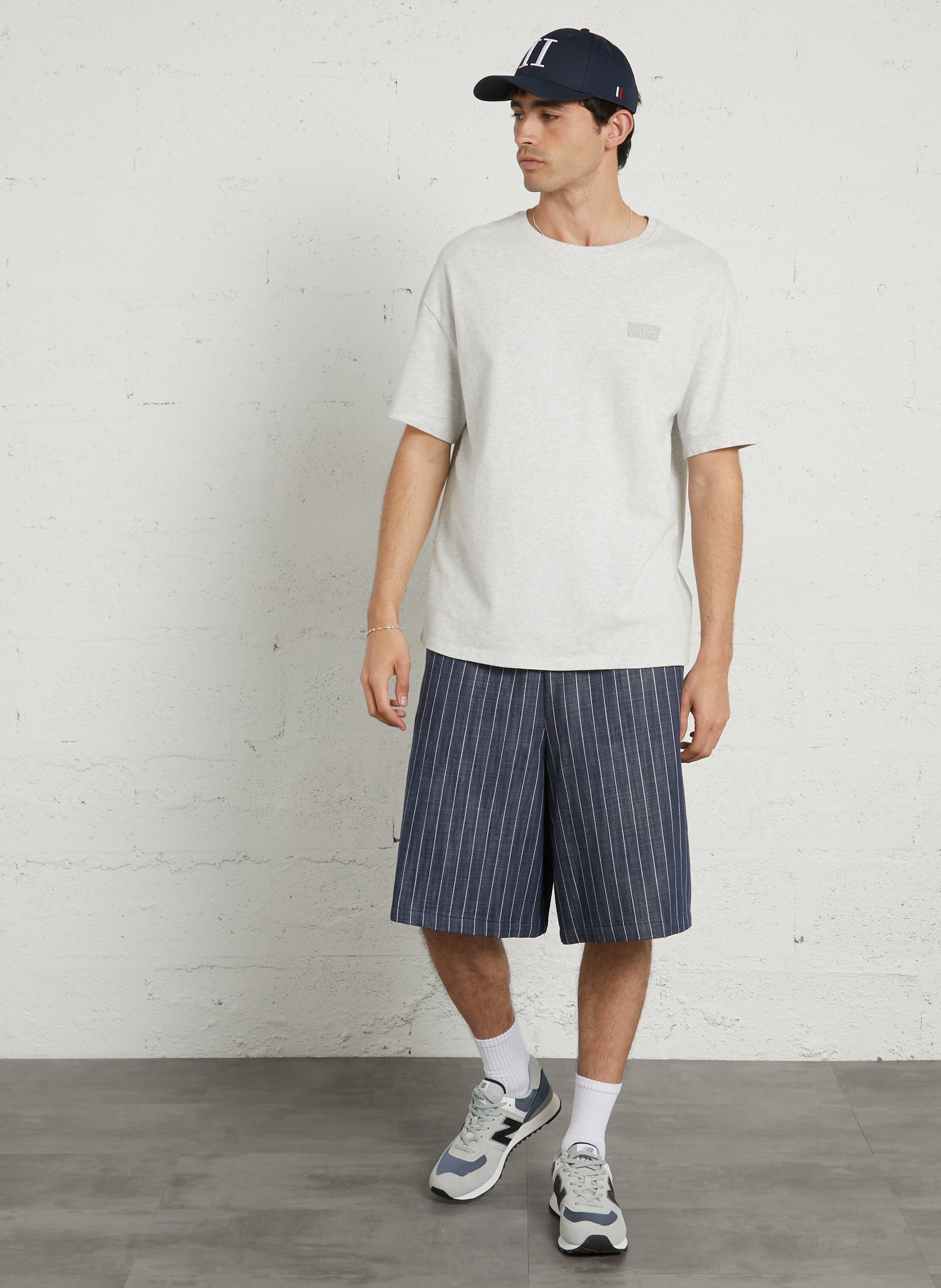 Tee-shirt droit col rond sérigraphié en coton ykobow AMERICAN VINTAGE Gris