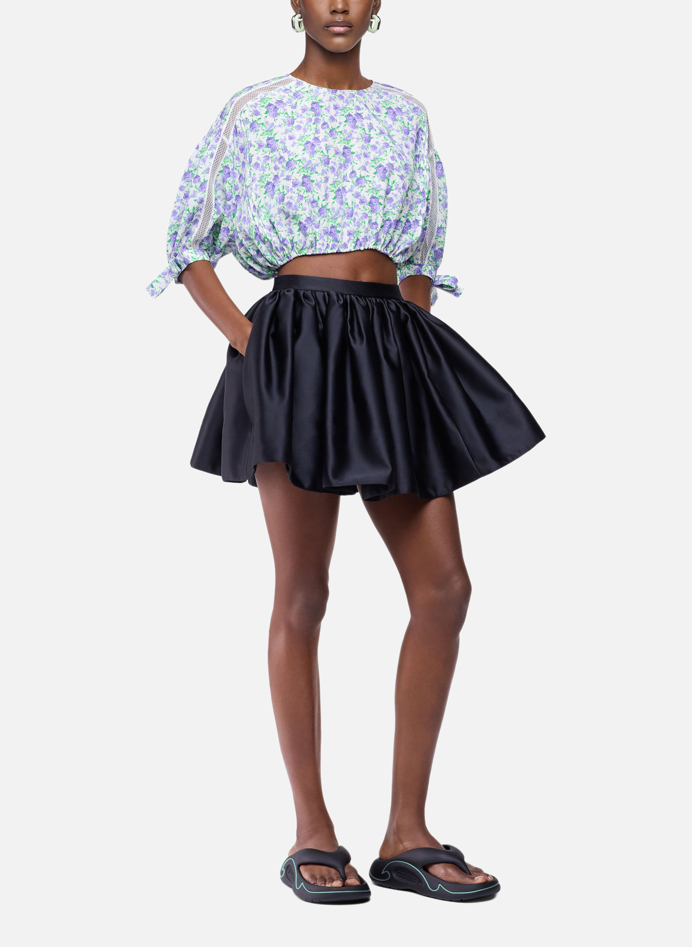 Top court en crêpe de viscose imprimé liberty avec manches bouffantes RABANNE Bleu