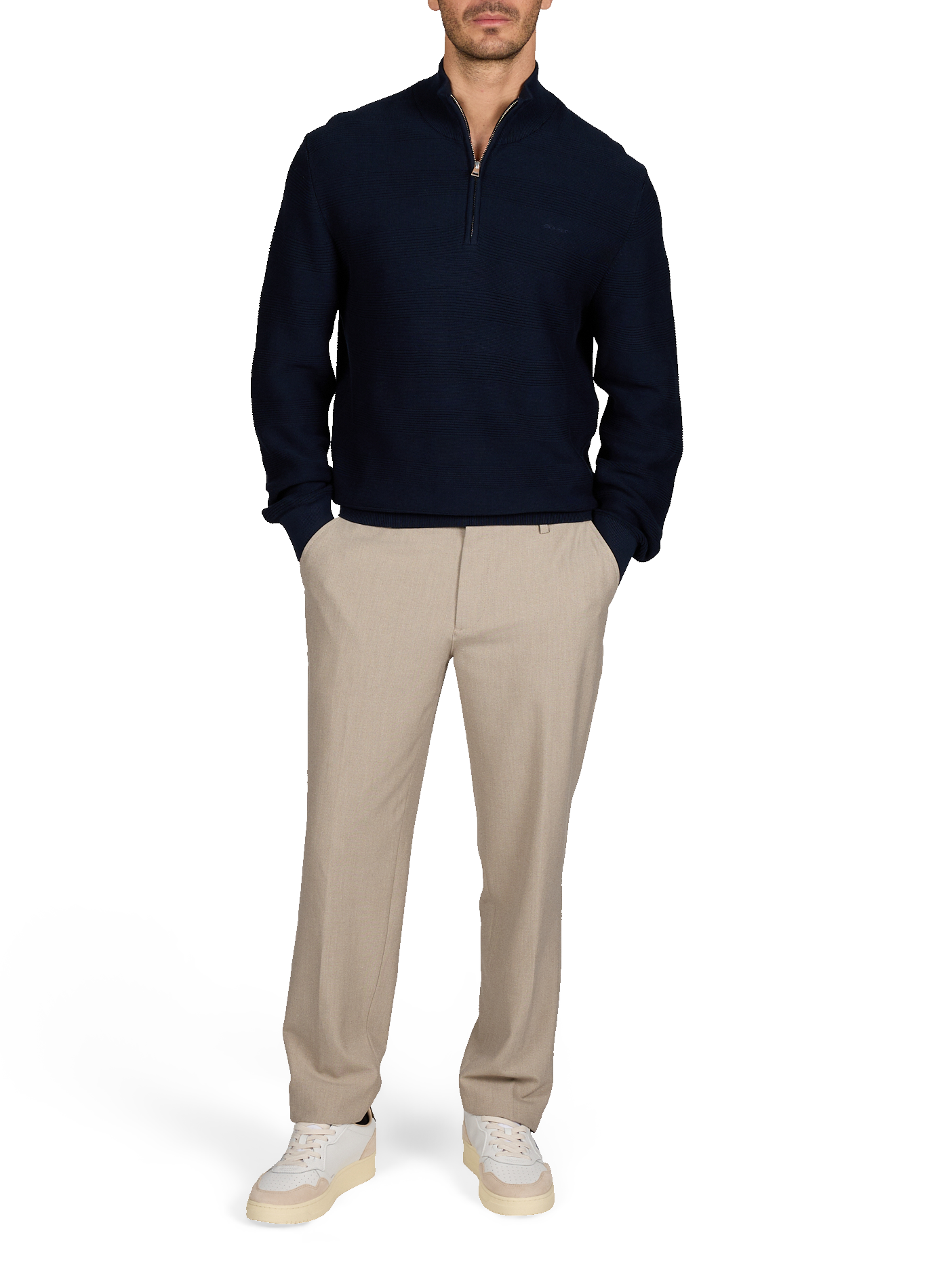 Trui met opstaande ritskraag in effen kleur. GANT Blauw