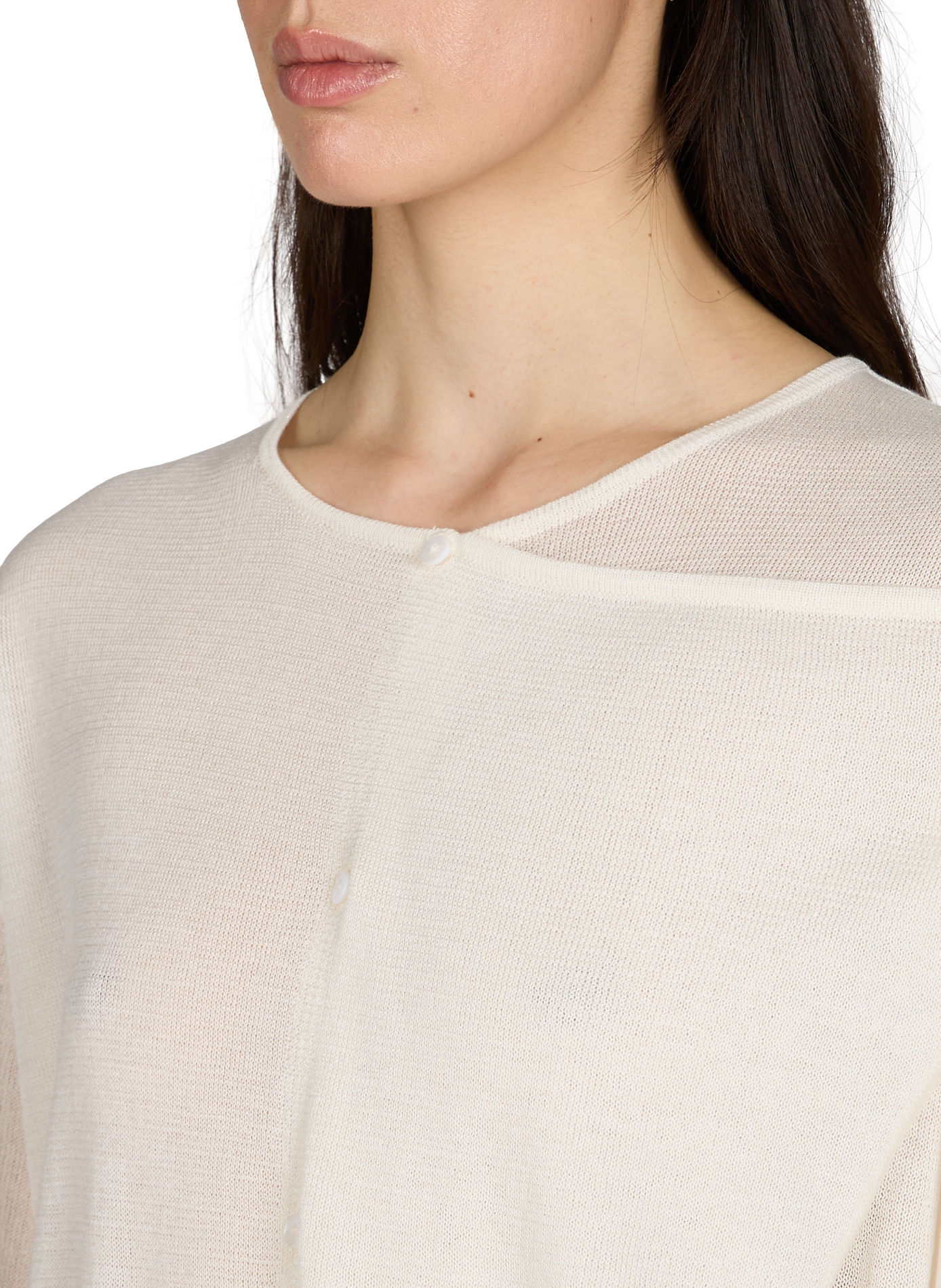 Buttoned top with round neckline in knit fabric VIKTORIA CHAN White