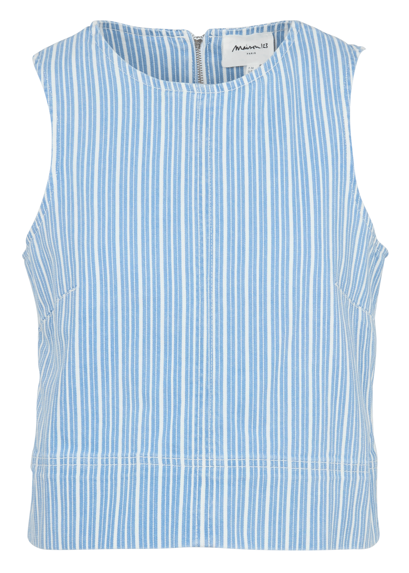 Top droit col rond en coton mélangé rayé denver MAISON 123 Bleu