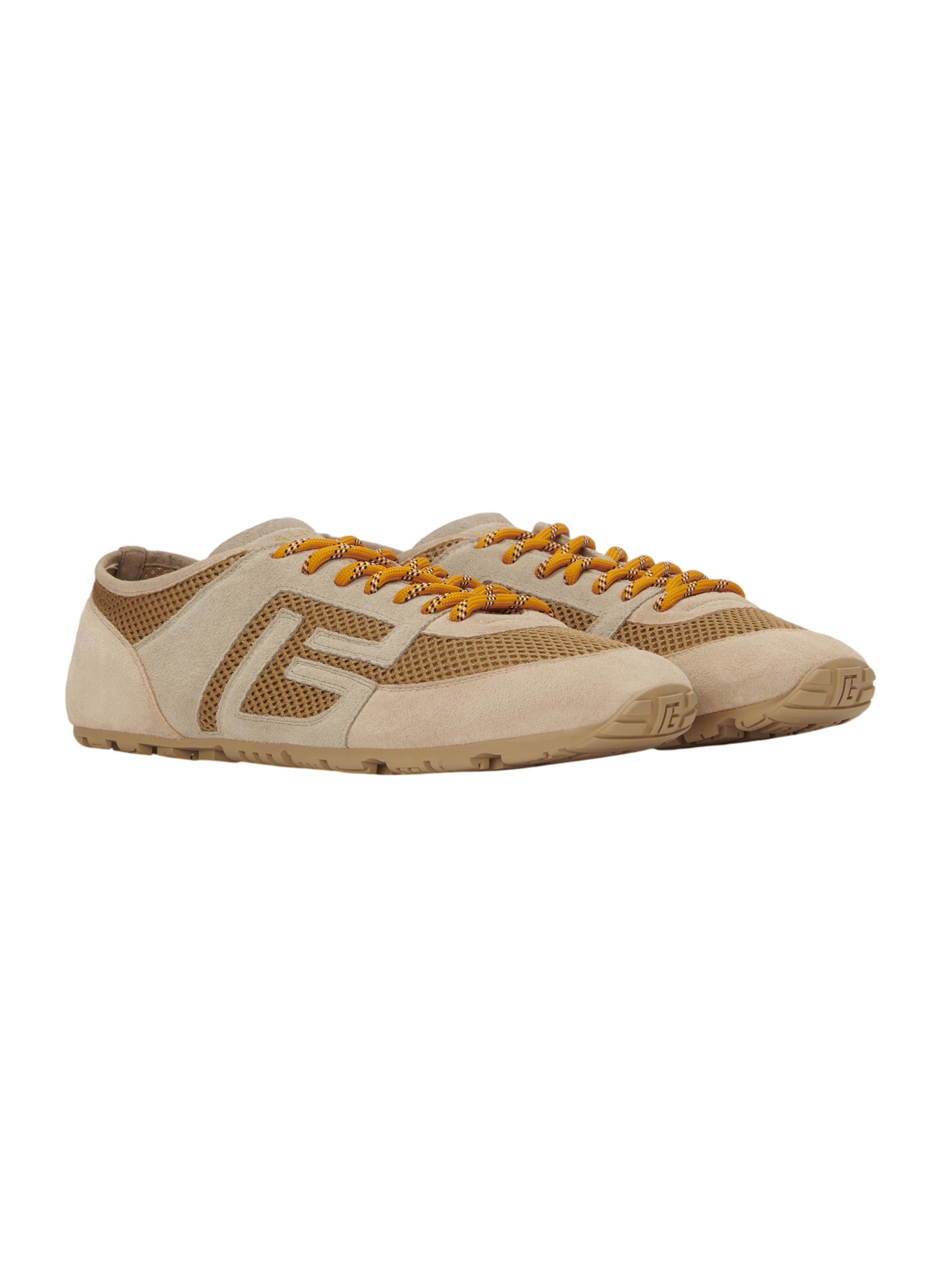 Baskets racer 45 en mesh et cuir suédé BALMAIN Beige