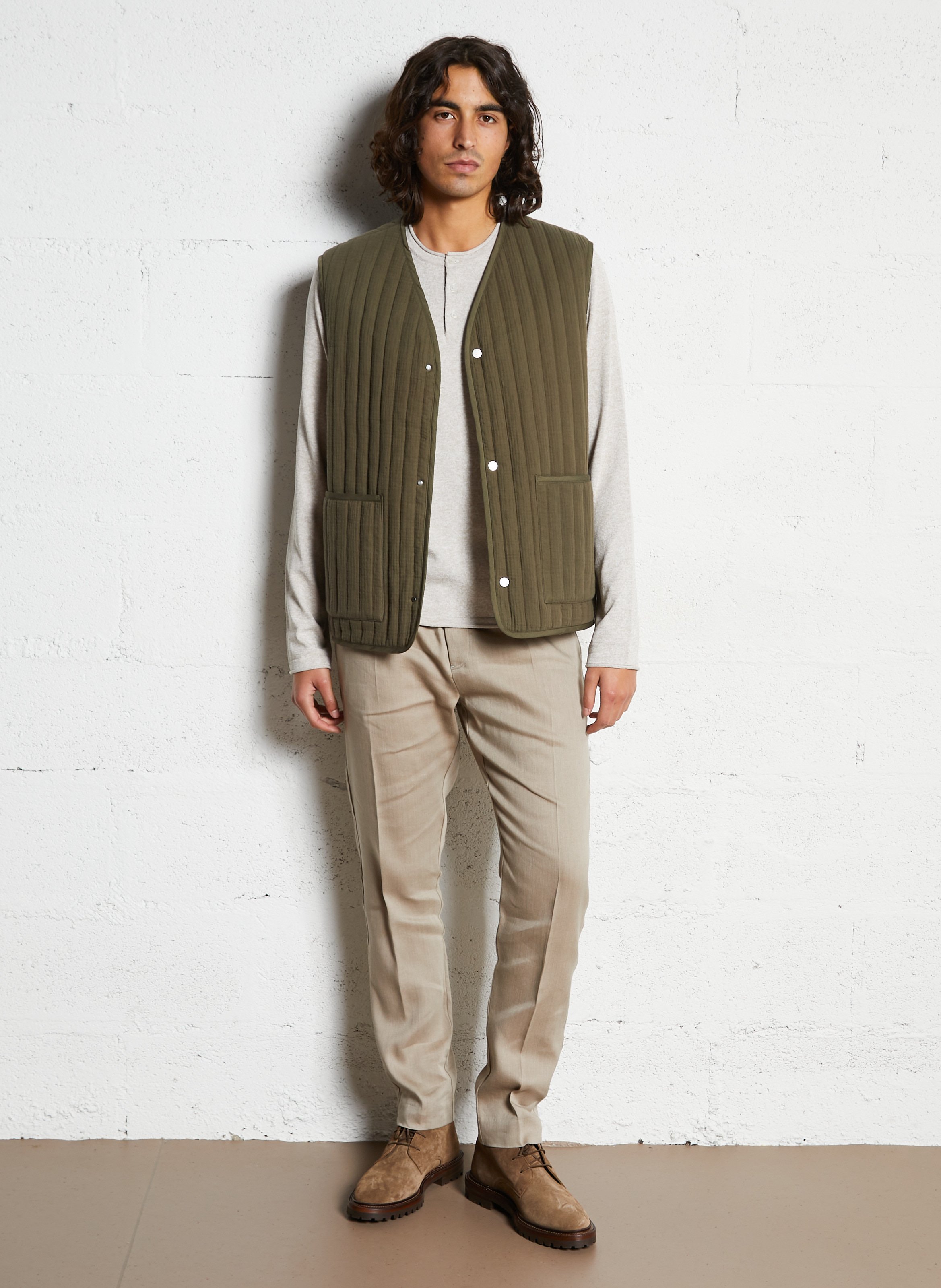 Veste sans manches en coton matelassé IKKS Kaki