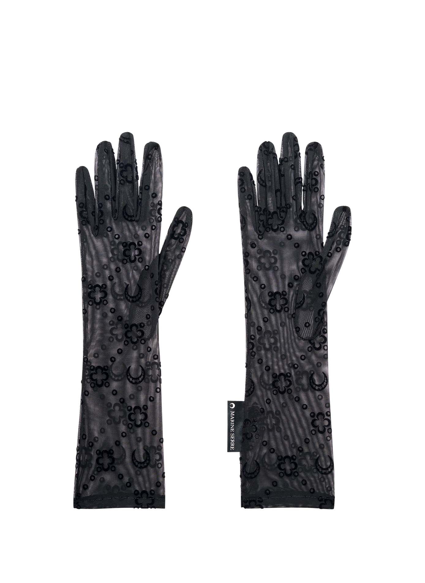 Recycled mesh flock long gloves MARINE SERRE Black