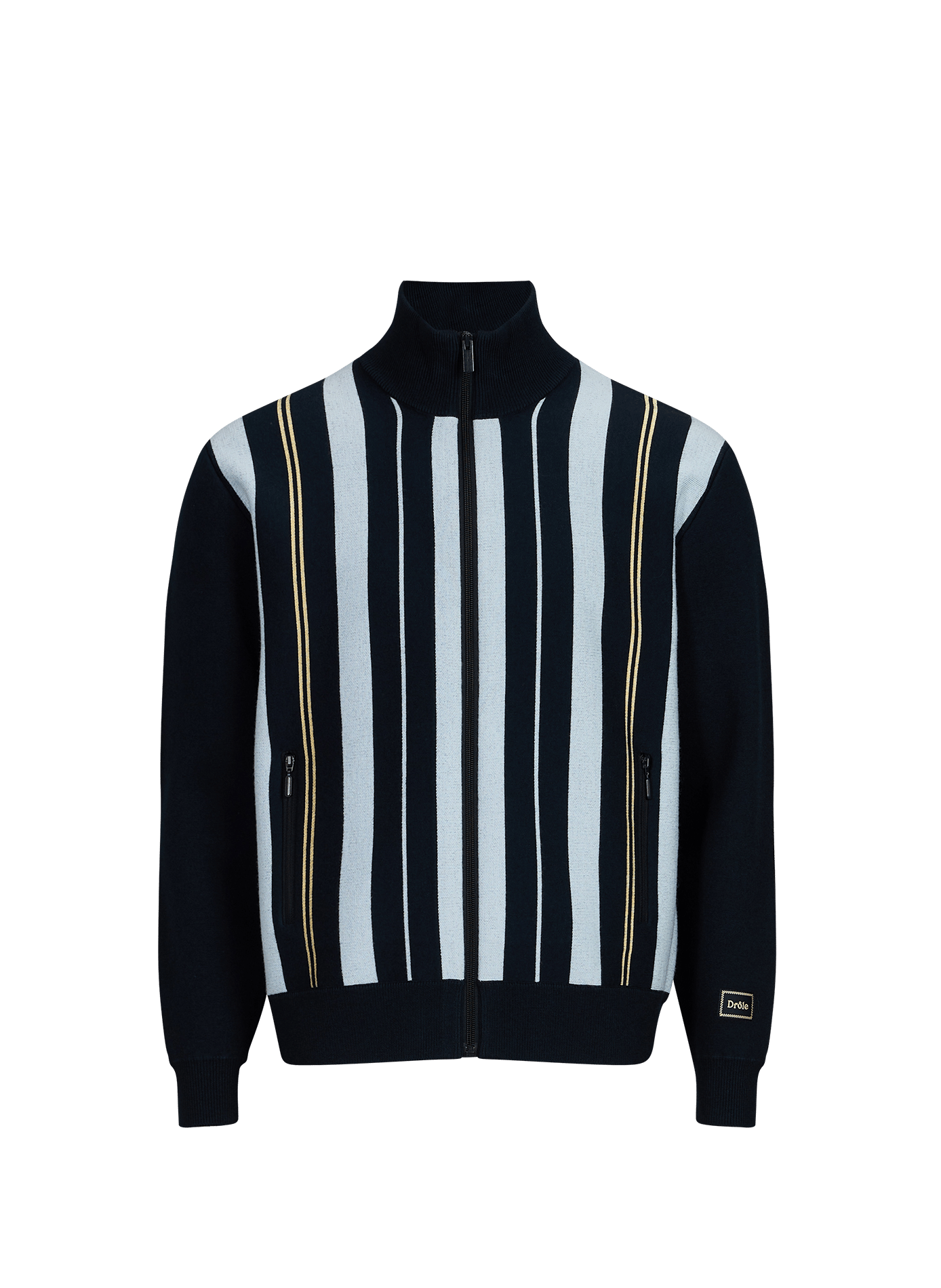 Striped wool and cotton zip-up cardigan DROLE DE MONSIEUR Blue