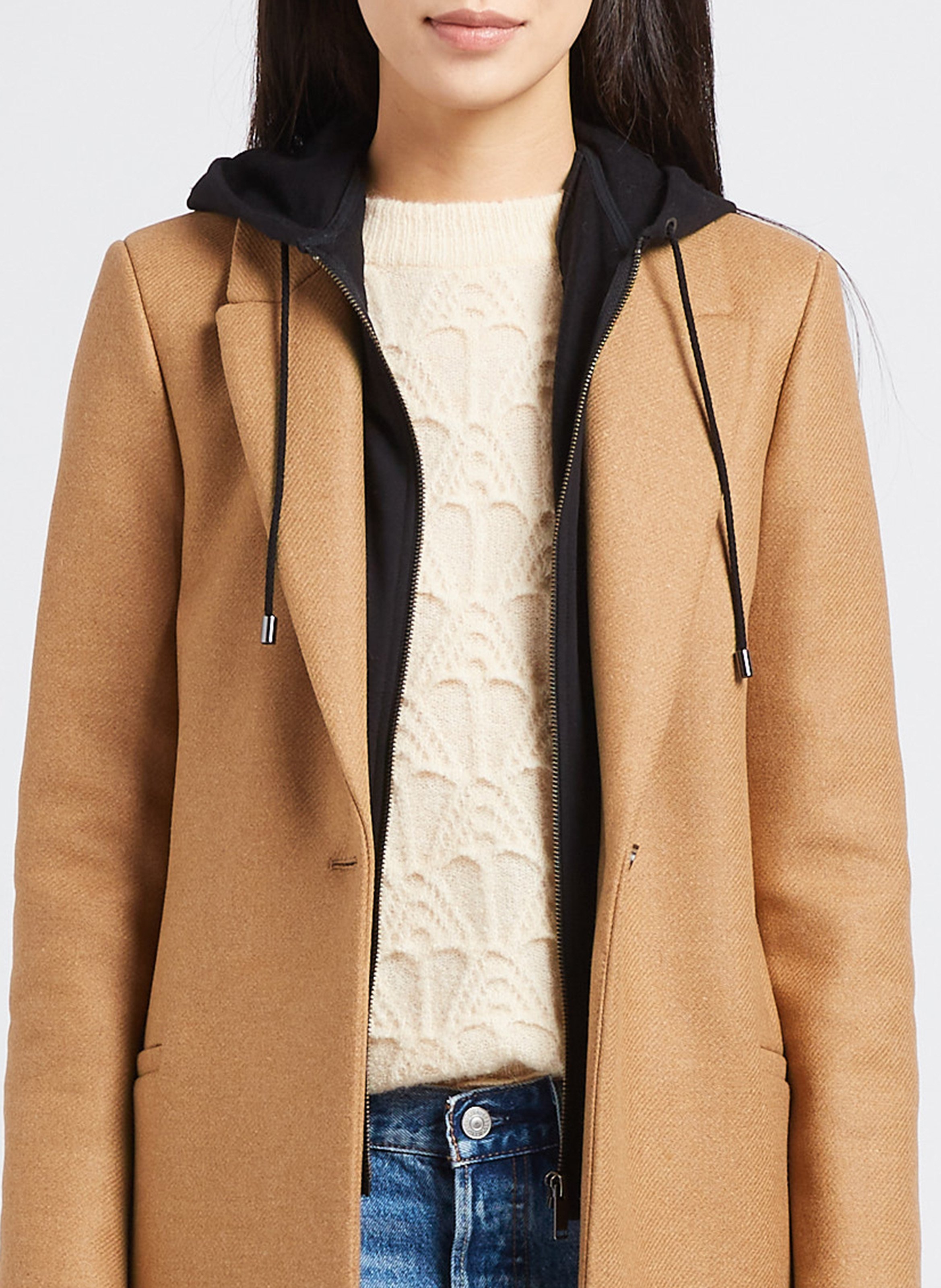 Manteau col tailleur en laine mélangée IKKS Beige