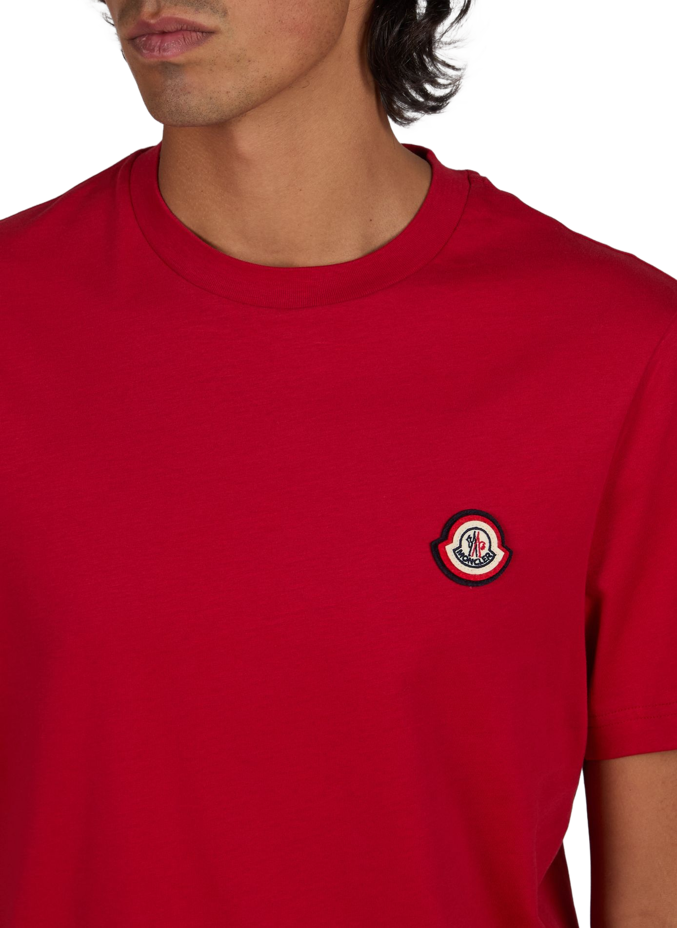Gerades einfarbiges T-Shirt mit Rundhalsausschnitt MONCLER Rot