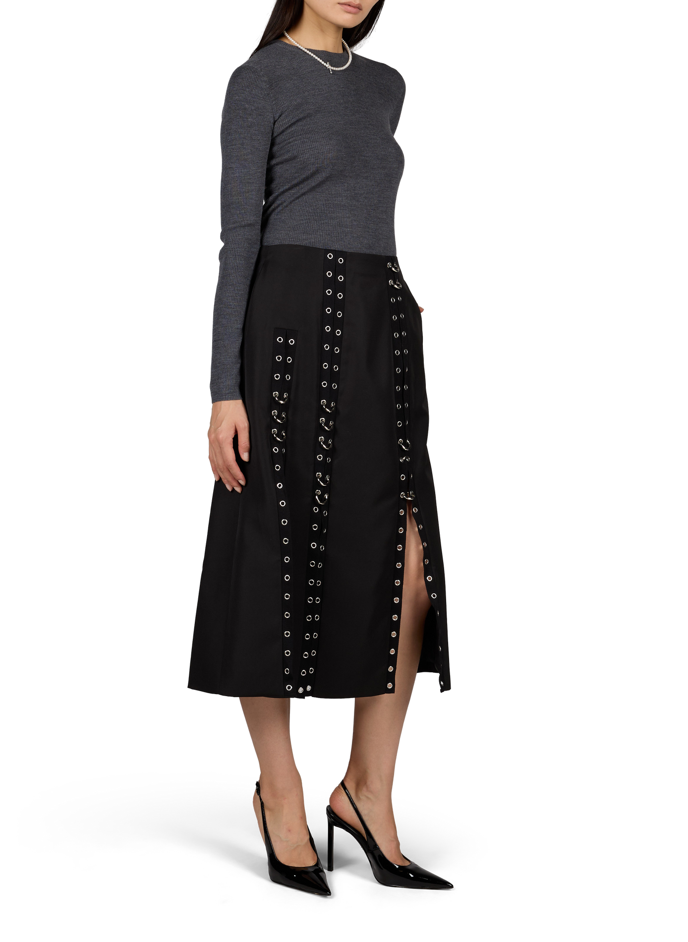 Jupe midi Grommet à oeillets et bagues SIMONE ROCHA Noir