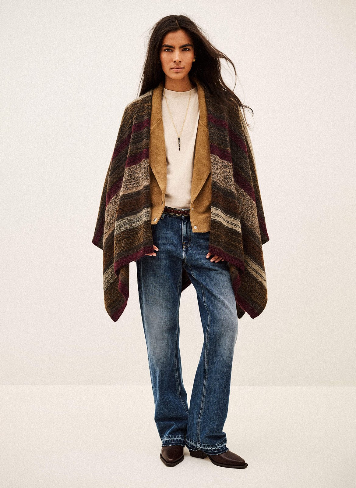 Poncho large en laine mélangée perros BA&SH Marron