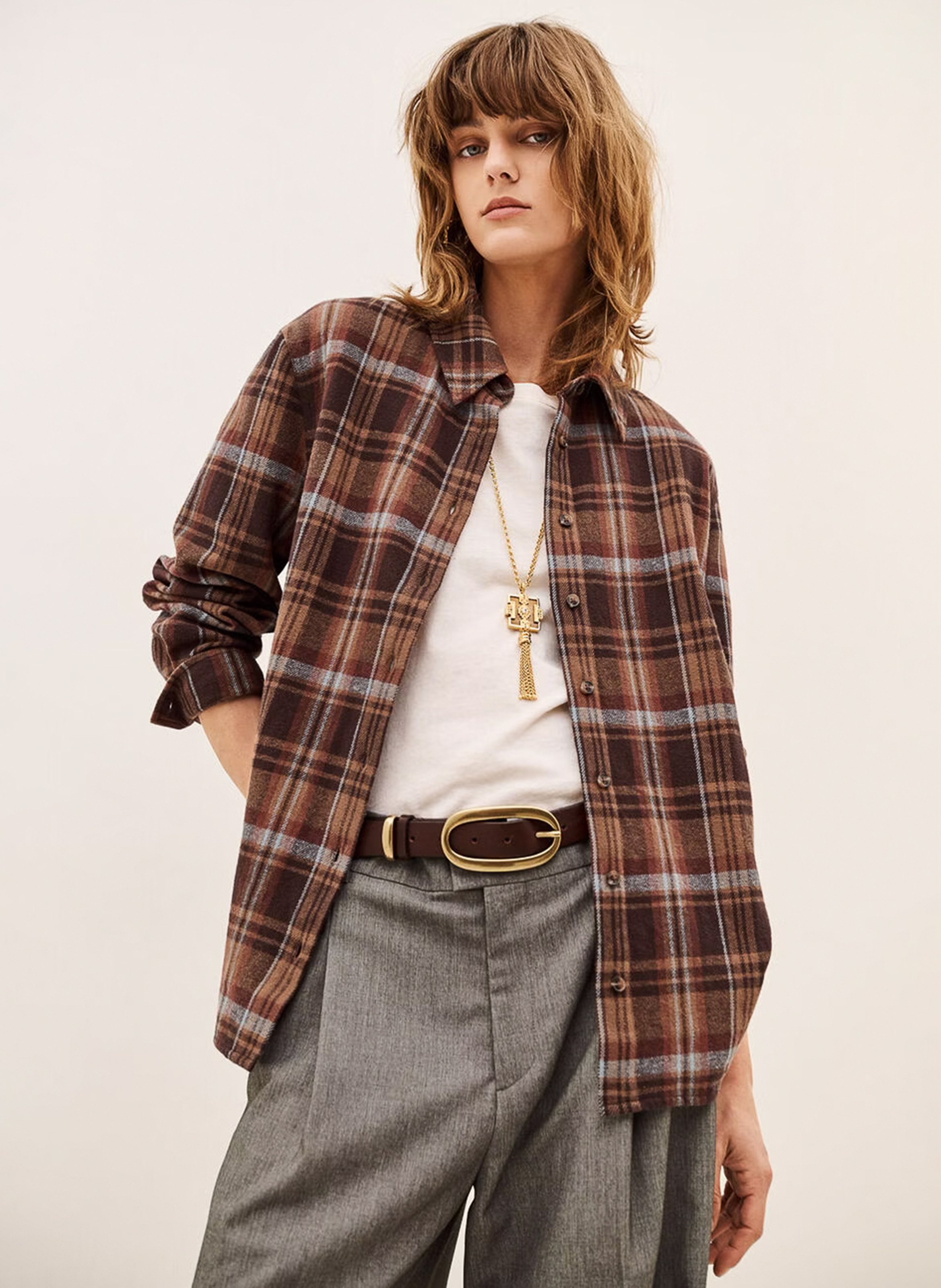 Chemise droite à carreaux en coton roxea BA&SH Bruin