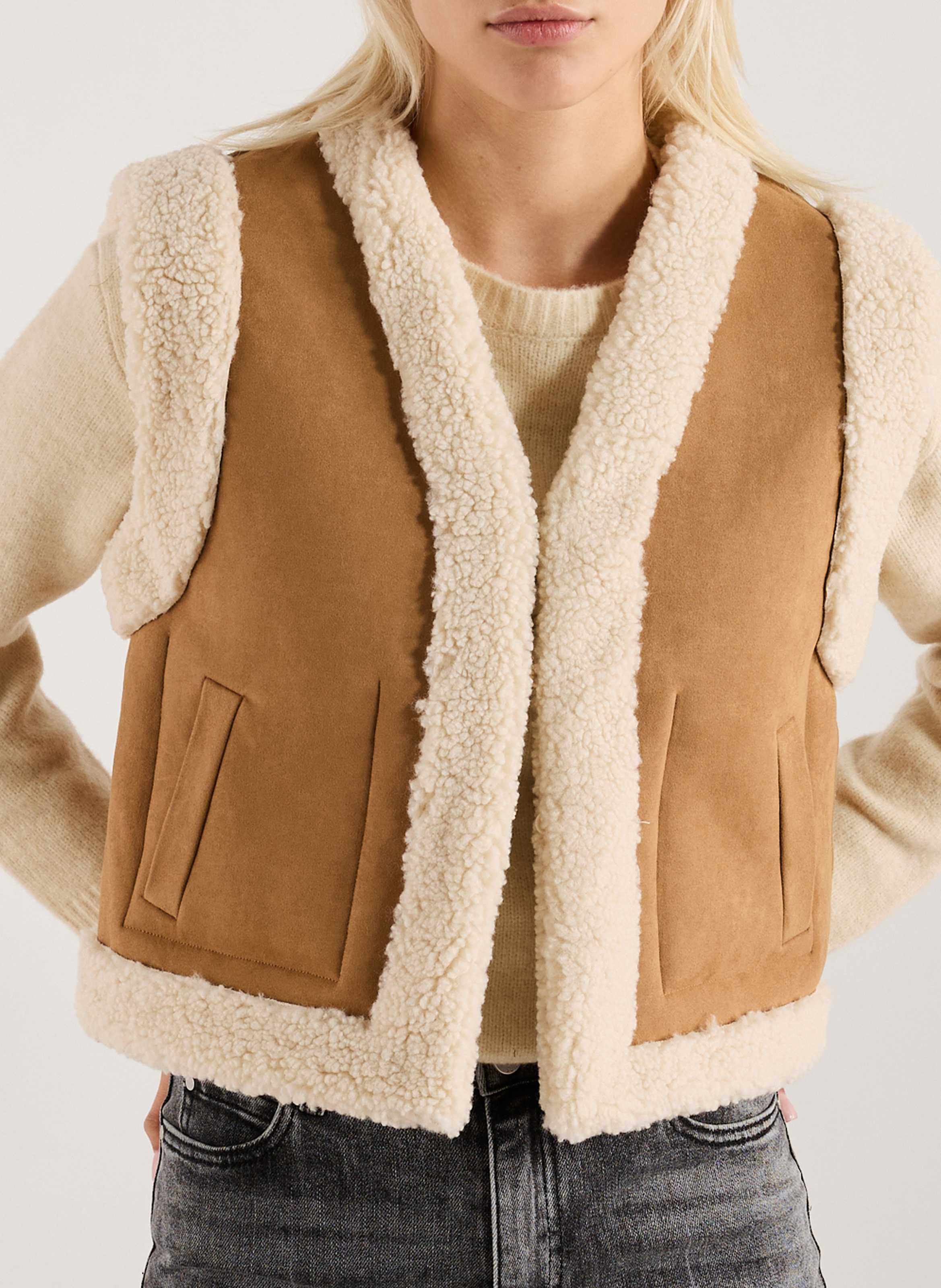 Veste droite réversible sherpa et velours SUNCOO Marron