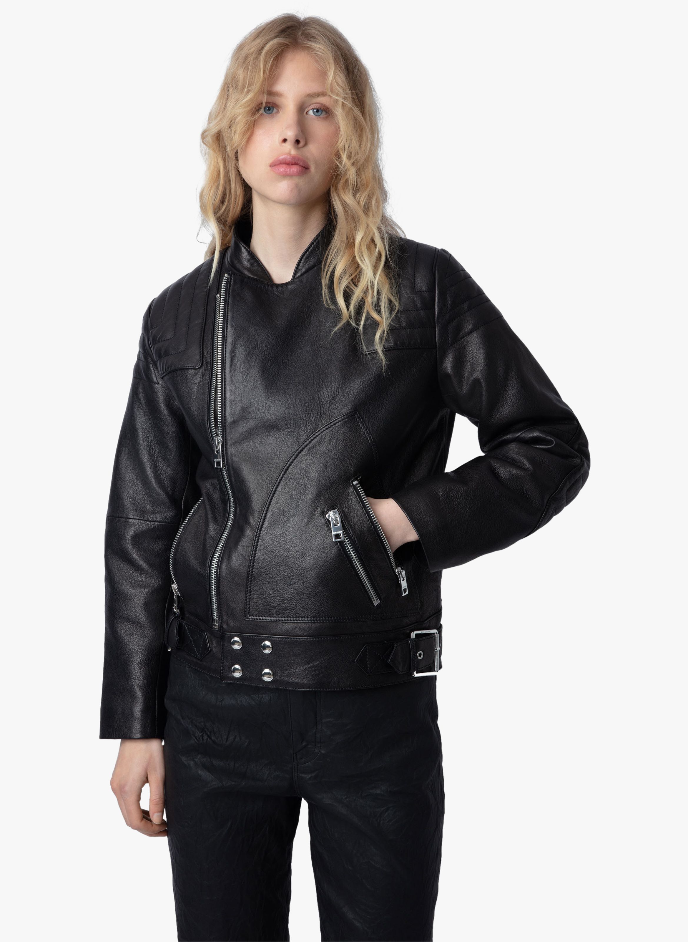 VESTE BIKER COL CRANT EN CUIR LILIAM ZADIG VOLTAIRE pour FEMME