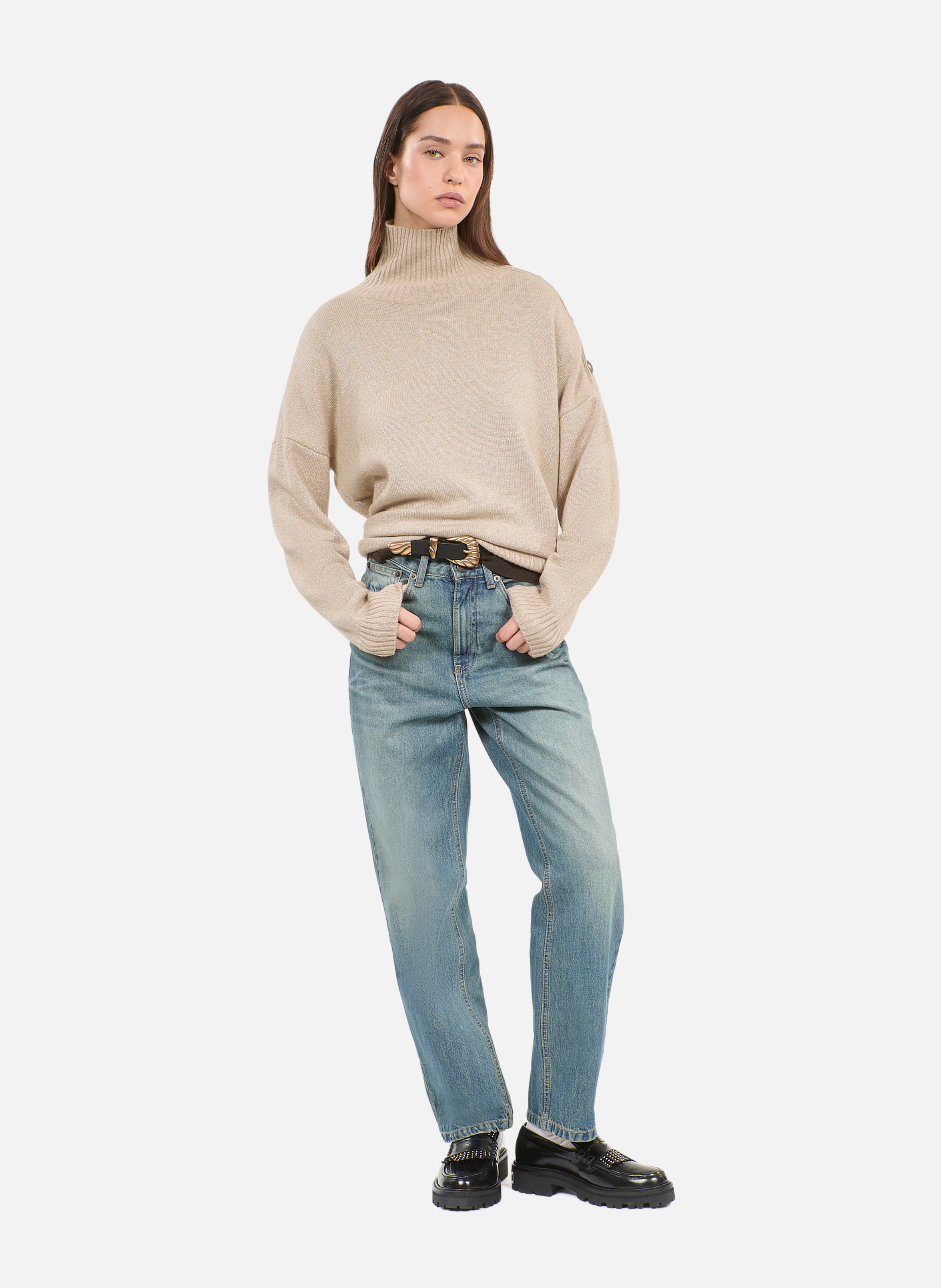 Ceinture fine à double boucle en cuir THE KOOPLES Noir