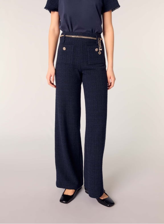 Pantalon droit taille haute en tweed Bleu by MAJE MAJE Pantalon droit taille haute en tweed Bleu