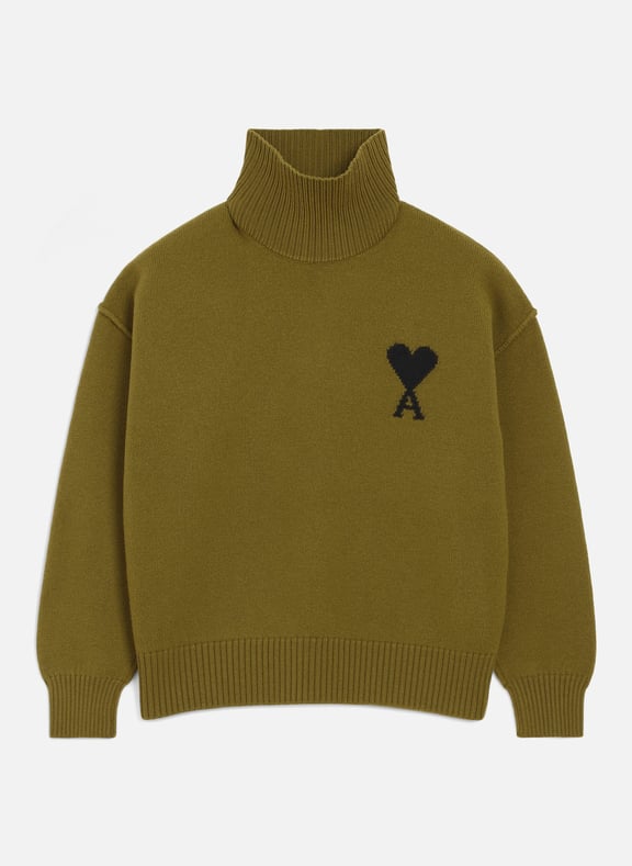 Pull col cheminée ami de coeur en laine unisexe Vert by AMI PARIS AMI PARIS Pull col cheminée ami de coeur en laine unisexe Vert