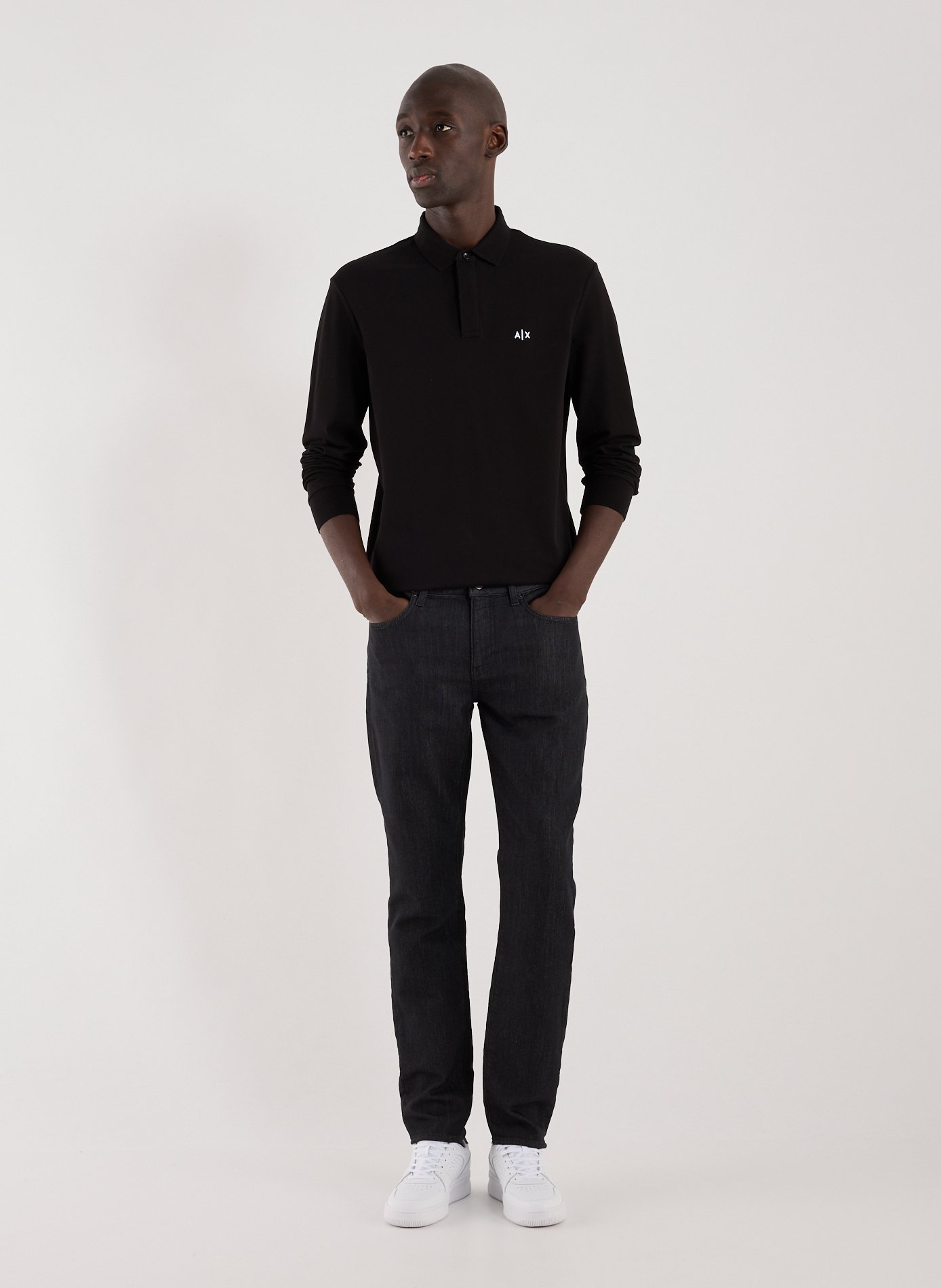 Long-sleeve cotton blend polo shirt ARMANI EXCHANGE Black