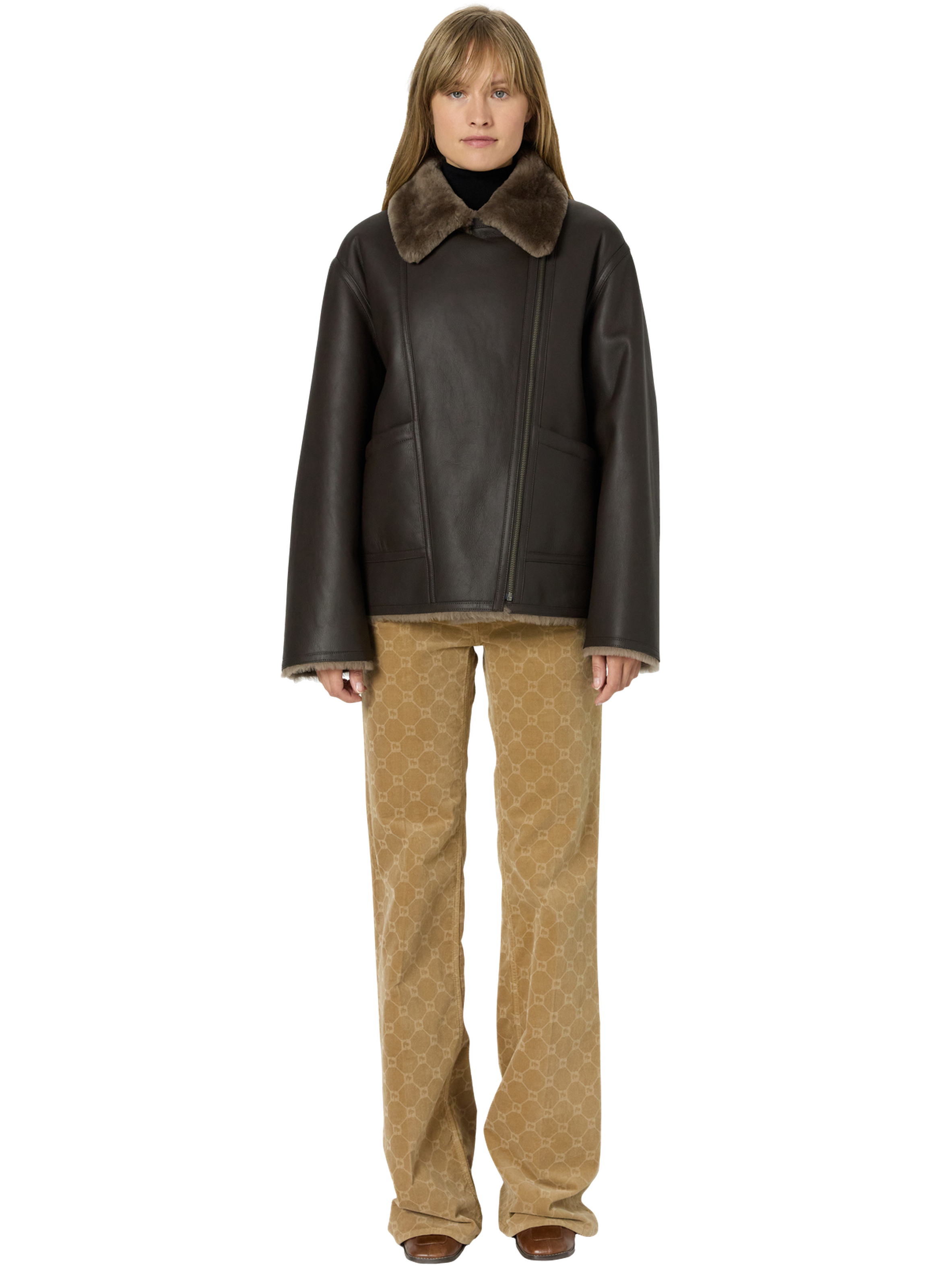 Veste biker en peau lainée - nadia GERARD DAREL Marron