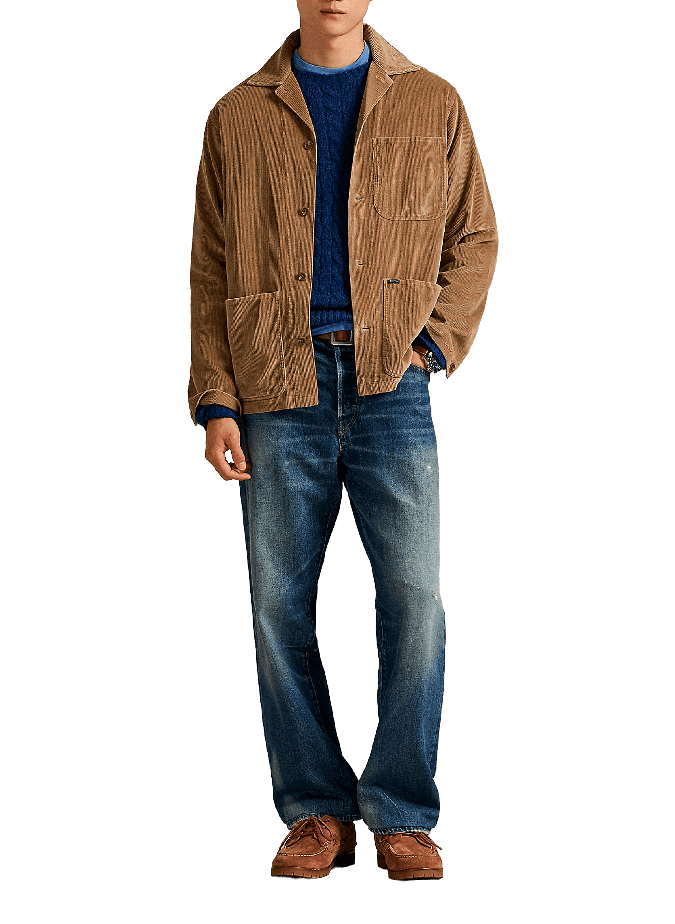 Chemise col classique manches contrastantes en coton POLO RALPH LAUREN Khaki