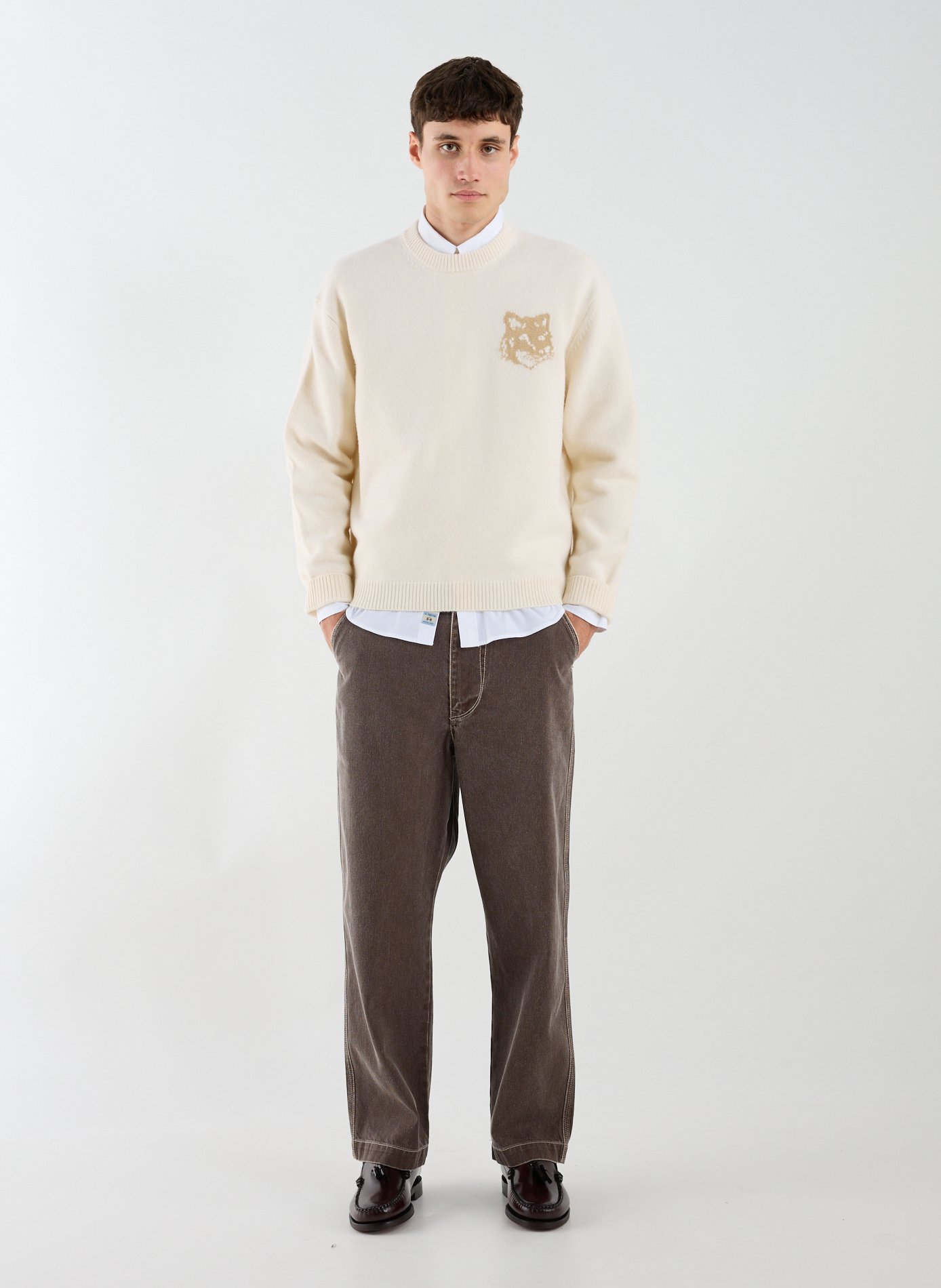 Merino wool straight fit sweater MAISON KITSUNÉ Beige