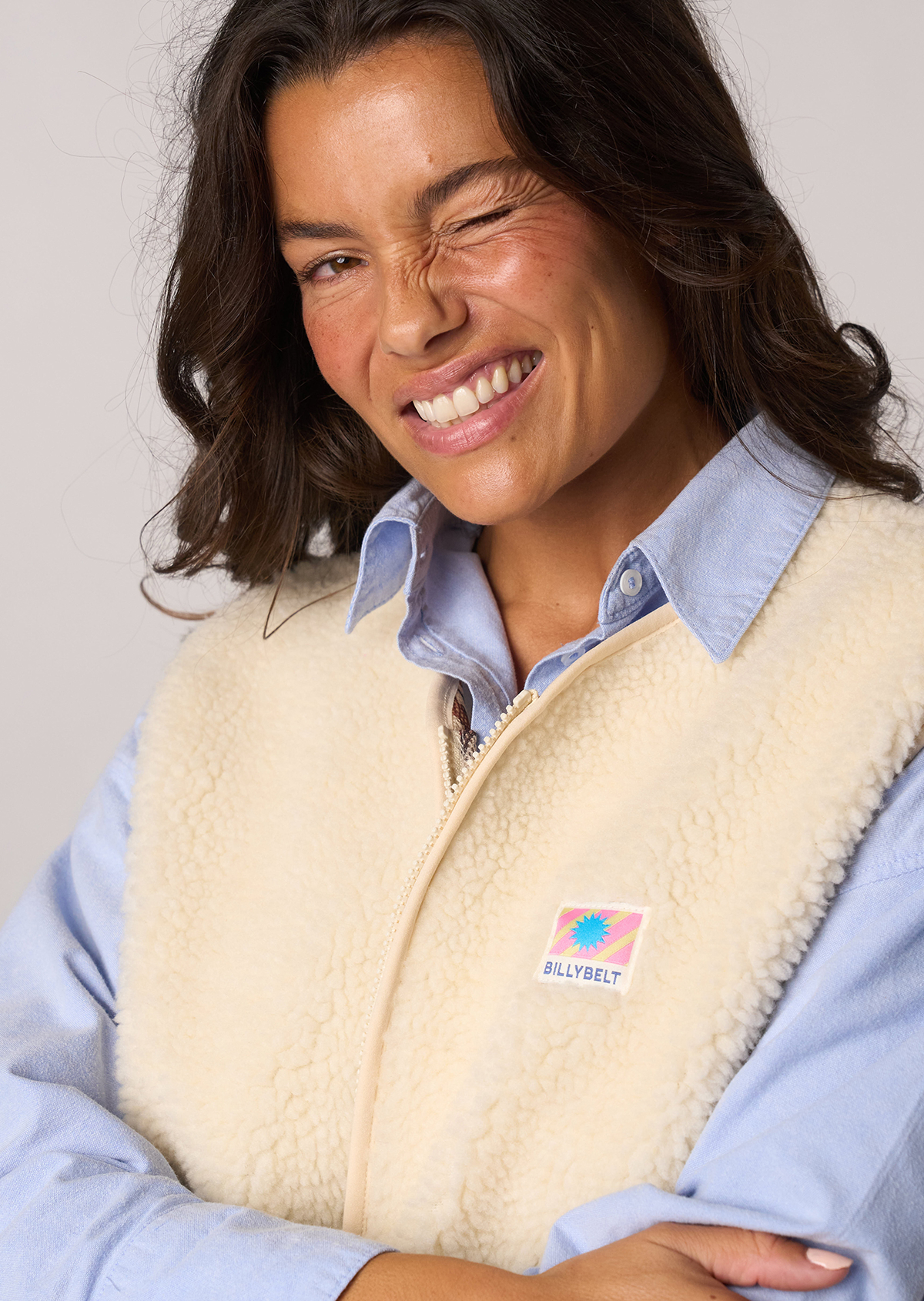 Veste sherpa zippée sans manches BILLYBELT Beige