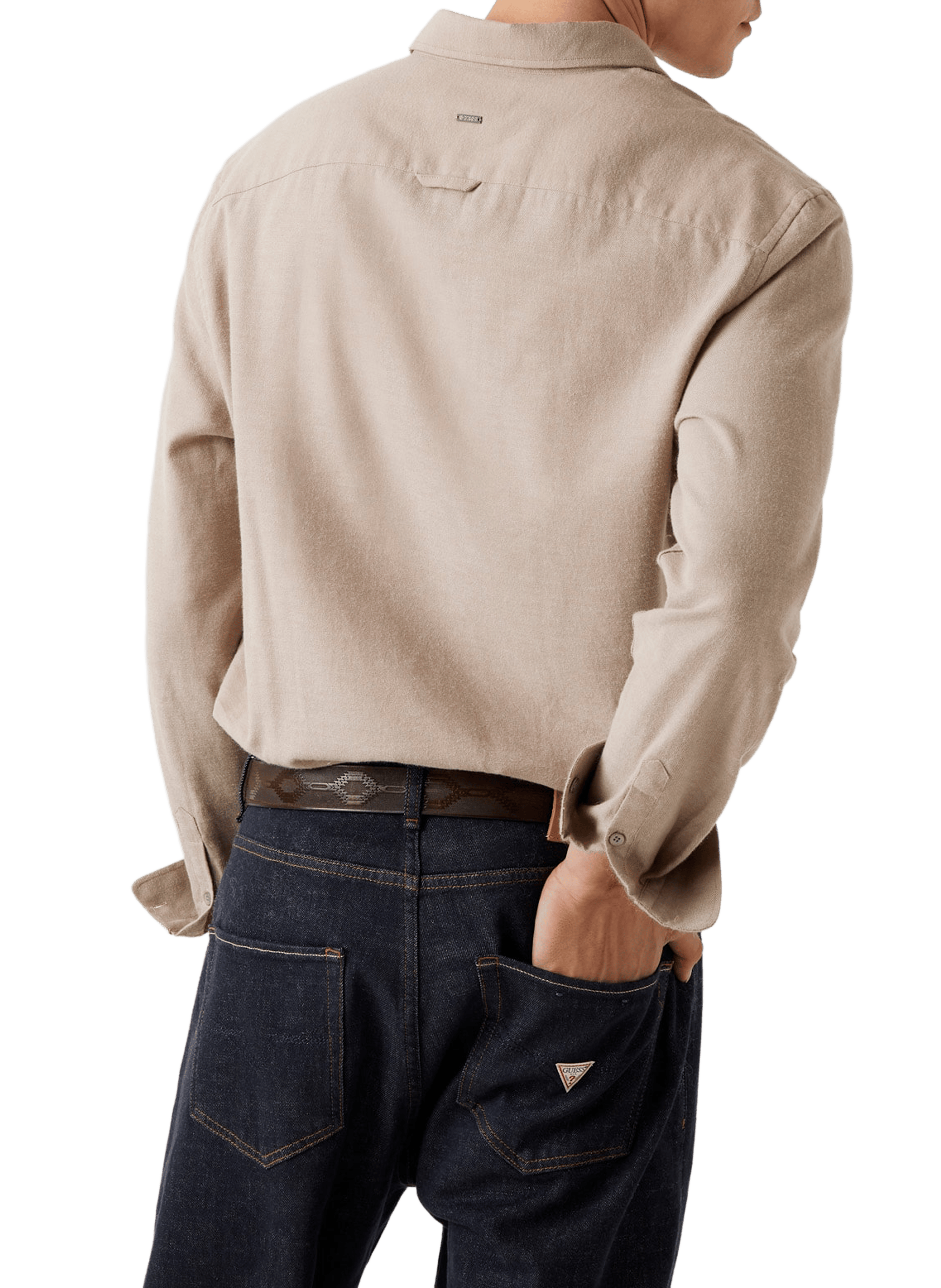 Chemise col classique manches contrastantes en coton GUESS Brown