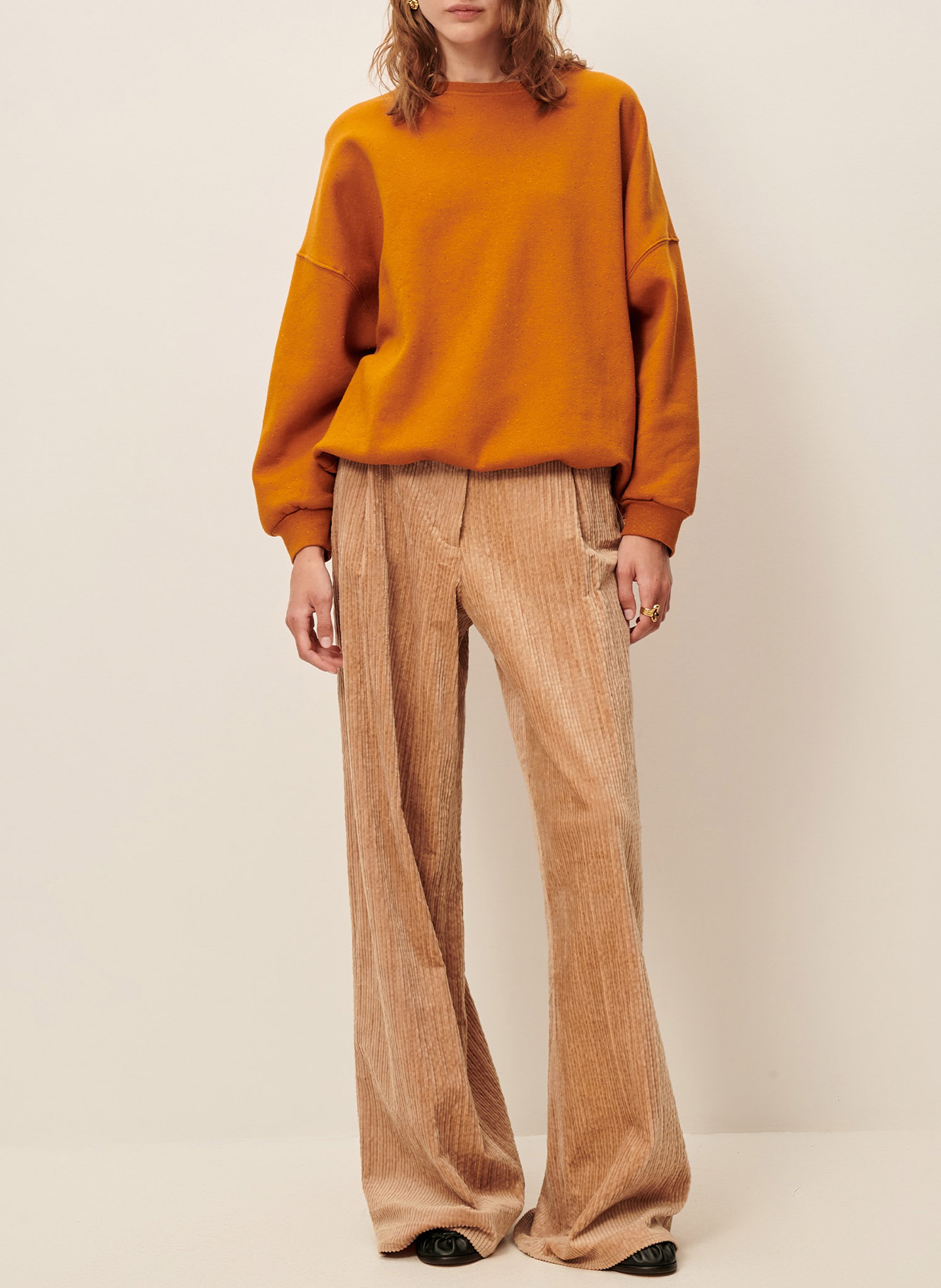 Sweat ample col rond en coton mélangé chebbi SESSUN Orange