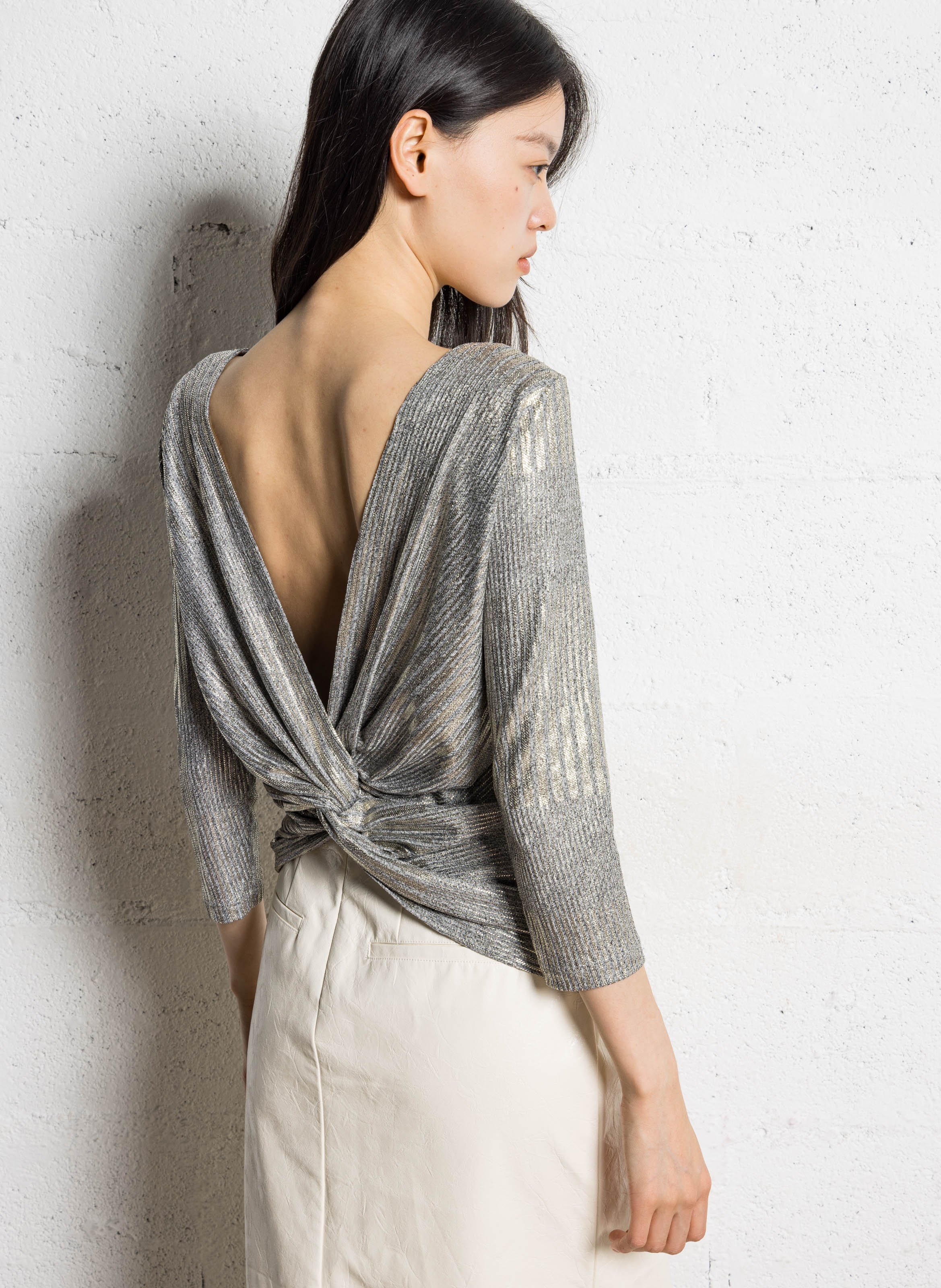 Top ajusté col rond en maille côtelée IKKS Doré