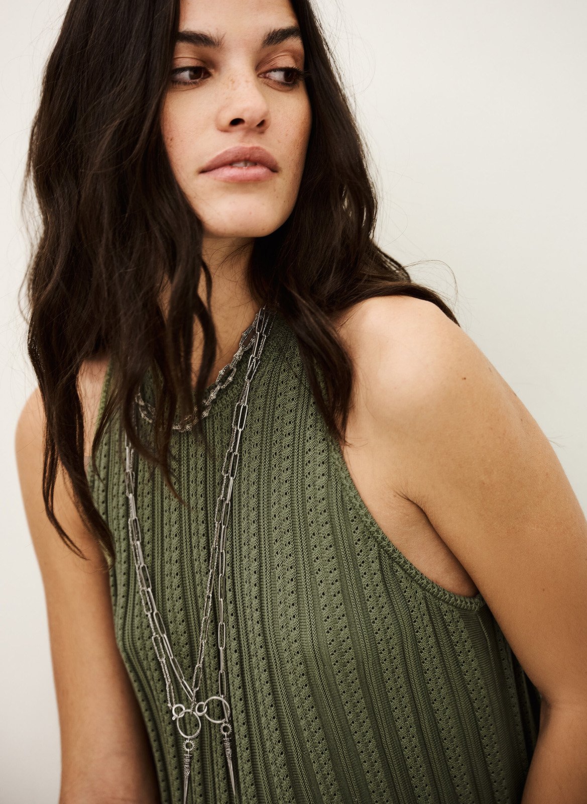 Robe courte sans manches plissée sinnta BA&SH Kaki