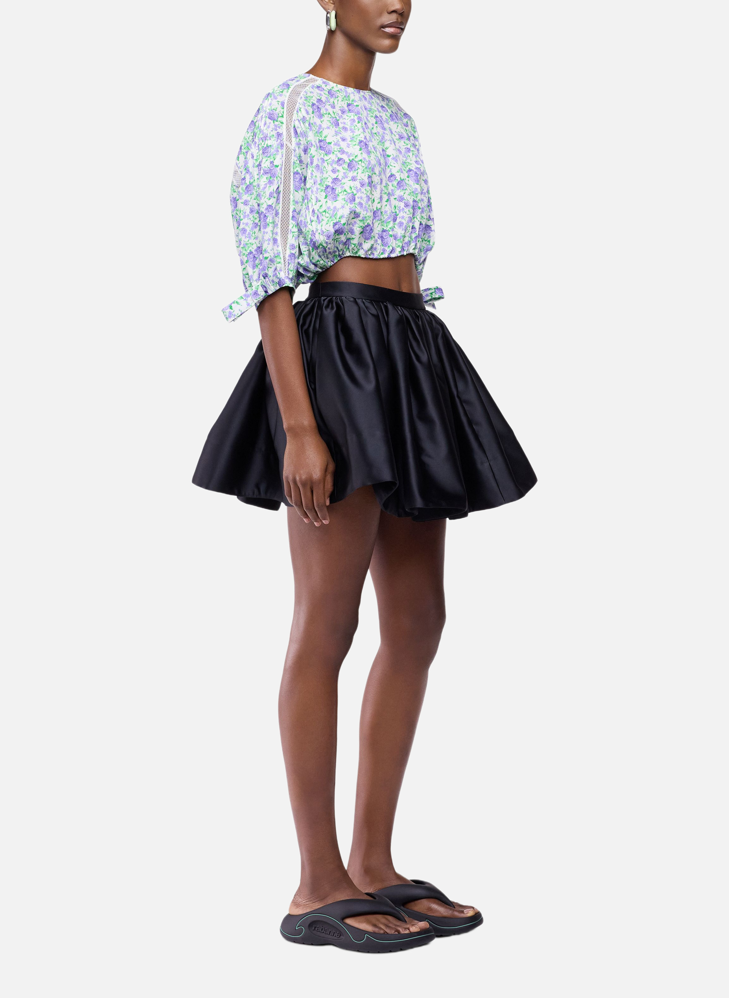 Top court en crêpe de viscose imprimé liberty avec manches bouffantes RABANNE Bleu