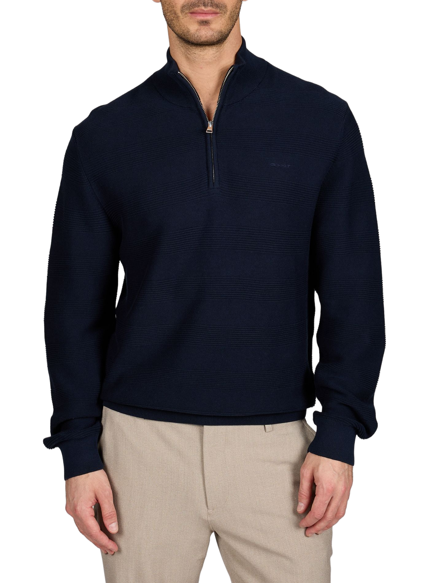 Trui met opstaande ritskraag in effen kleur. GANT Blauw