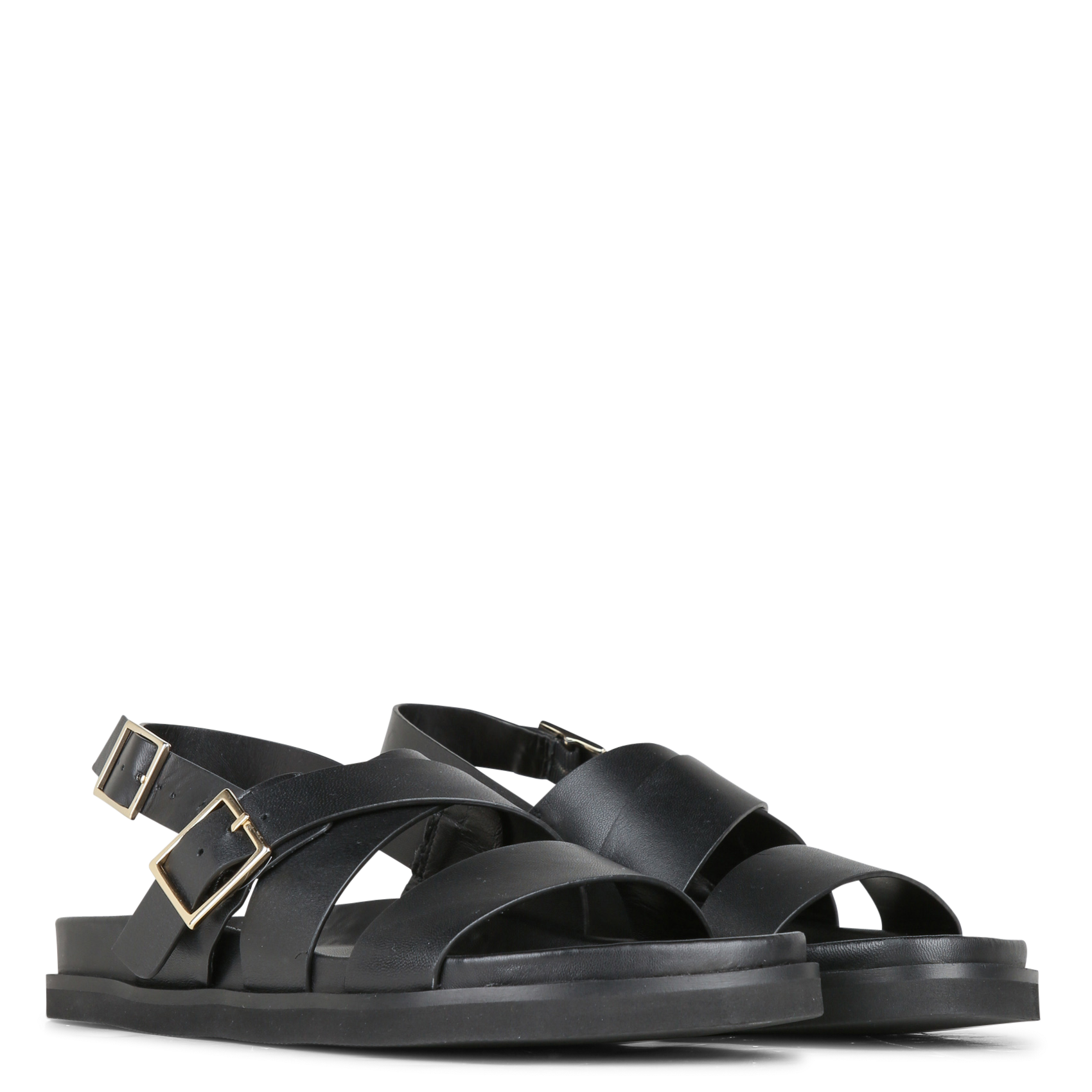 Sandales plates en cuir nori BOBBIES Noir