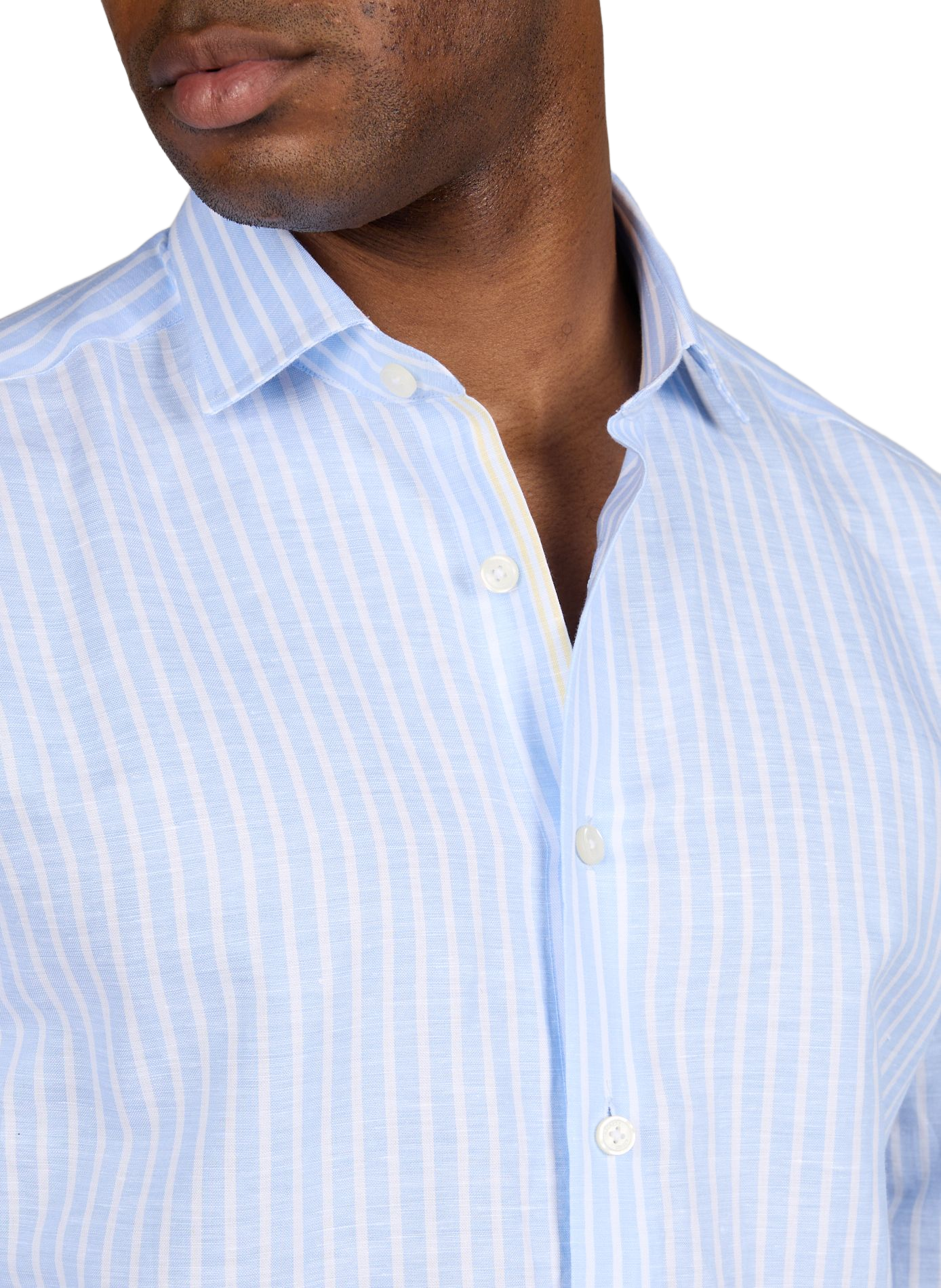 Chemise ajustée rayée en lin et coton HACKETT Bleu