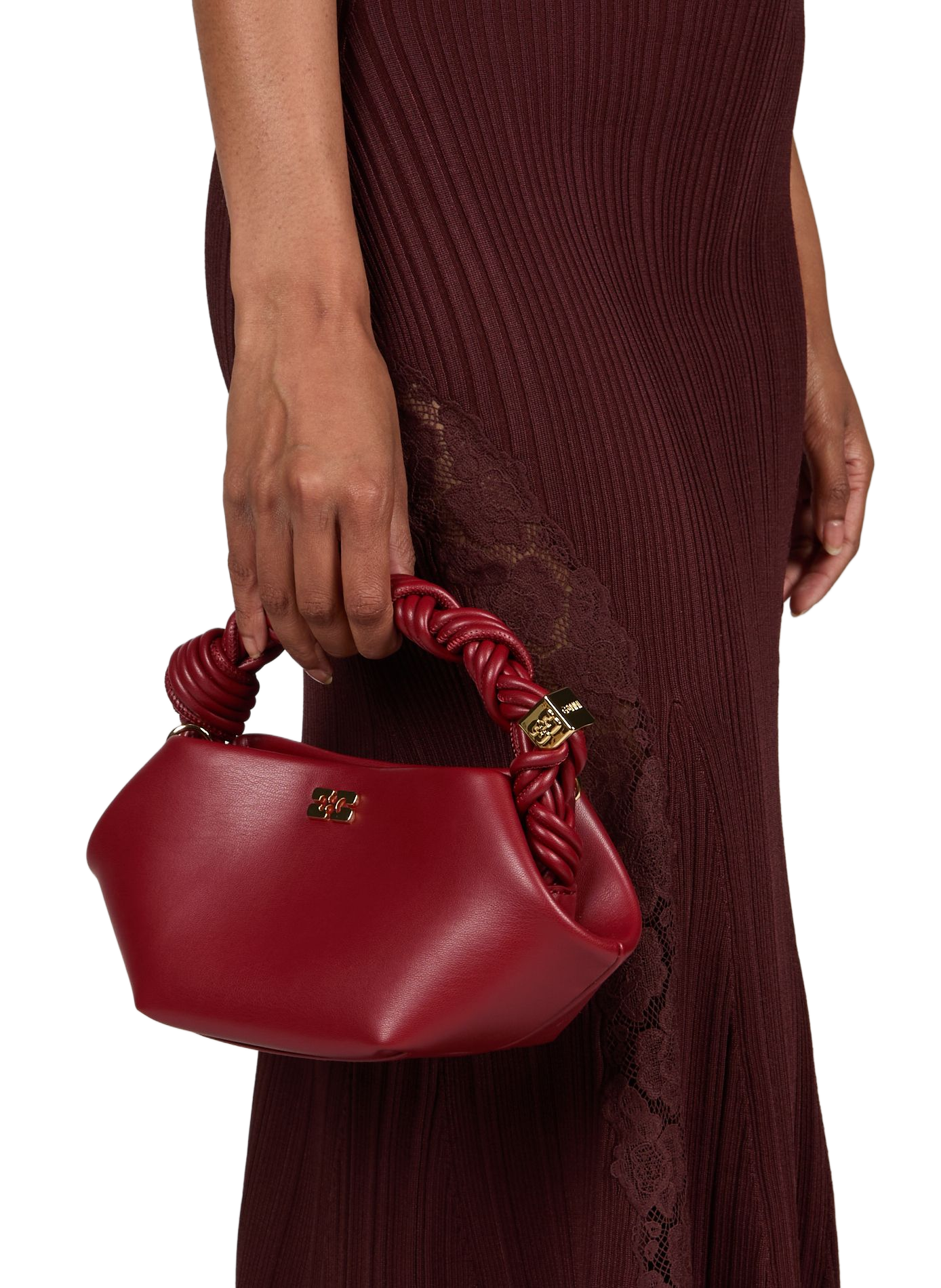 Small Bou logo gold leather handbag GANNI Red