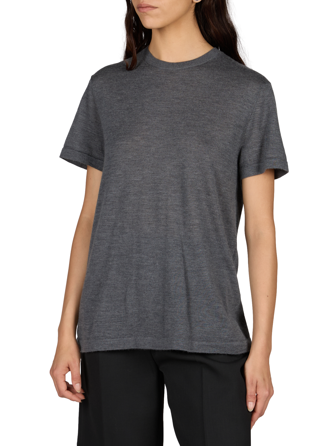 Round neck cashmere T-shirt CO Grey