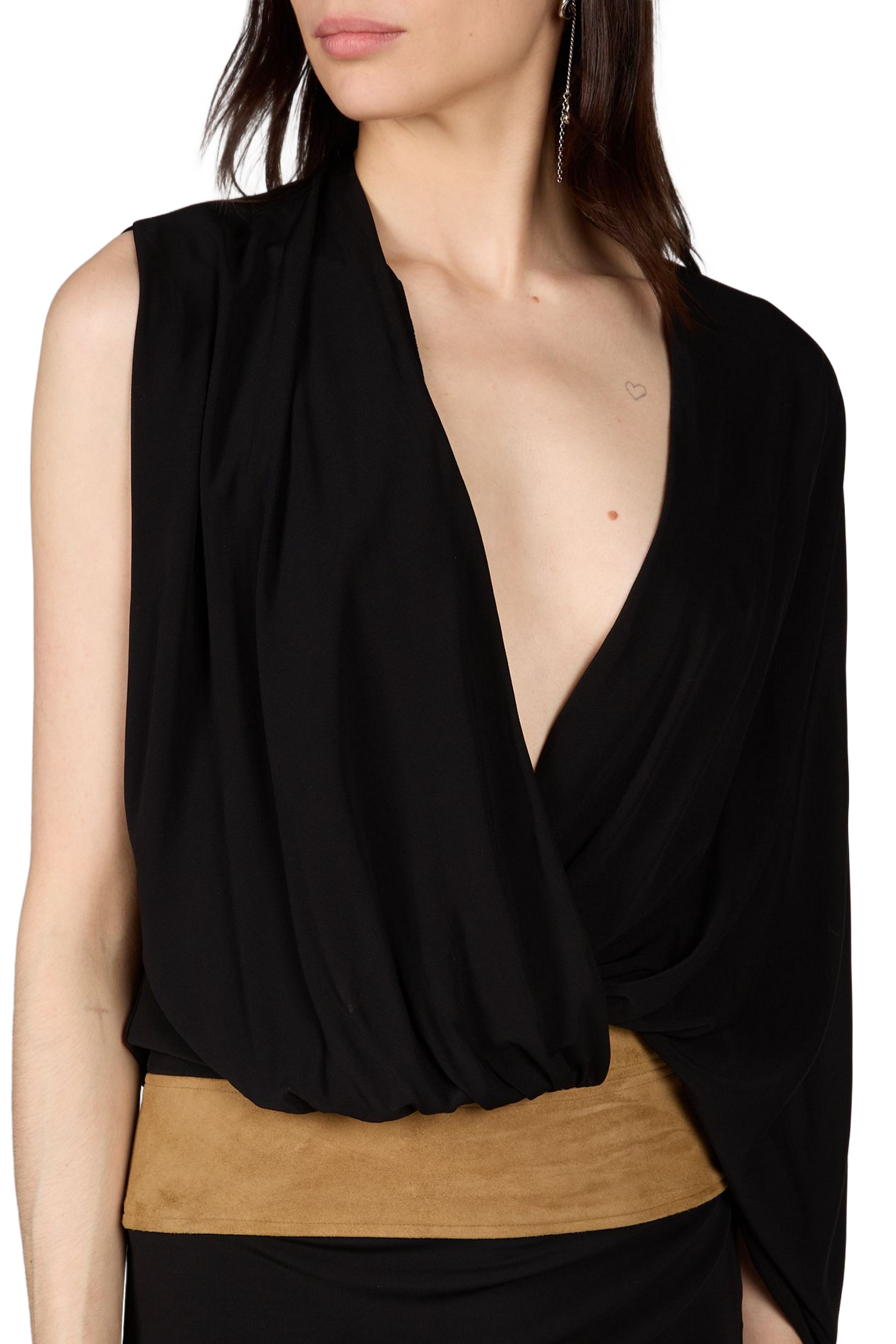 Draped dress with leather trim CHRISTOPHER ESBER Black