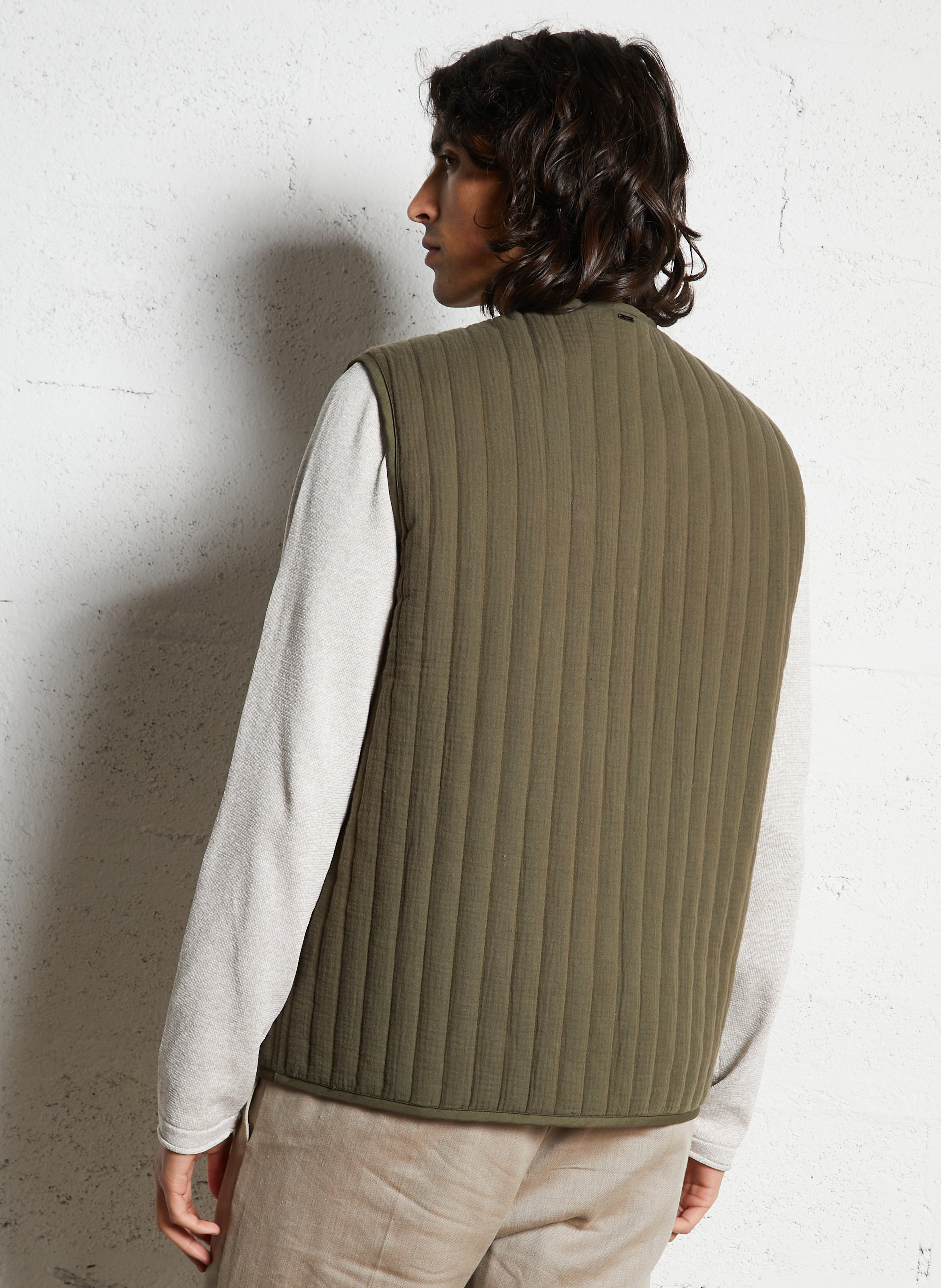 Veste sans manches en coton matelassé IKKS Kaki