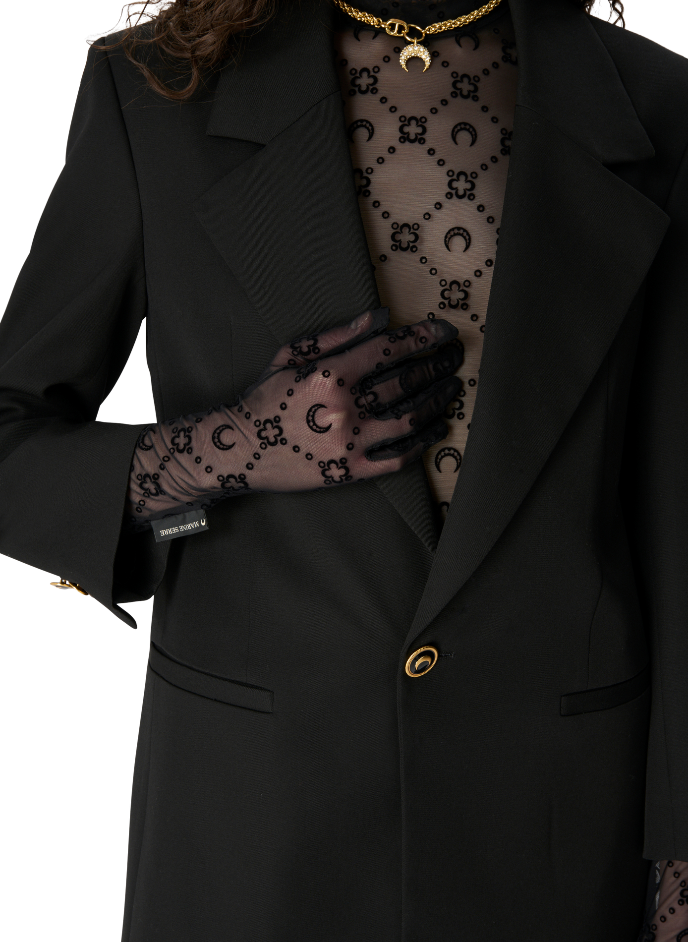 Recycled mesh flock long gloves MARINE SERRE Black