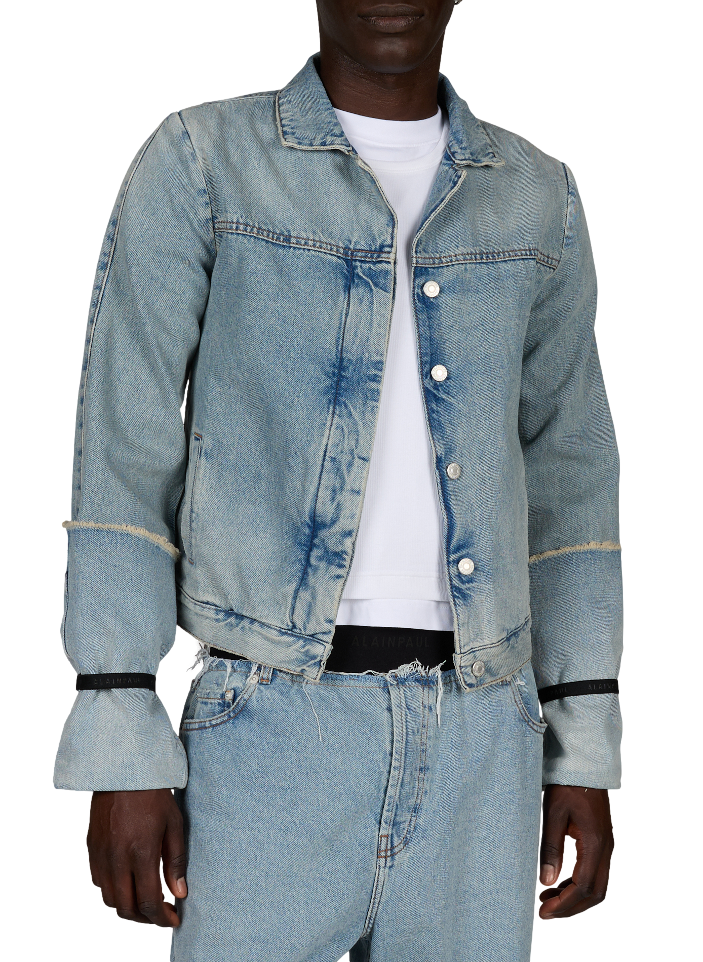 Veste manches longues à bord déchiré en coton ALAINPAUL Bleu