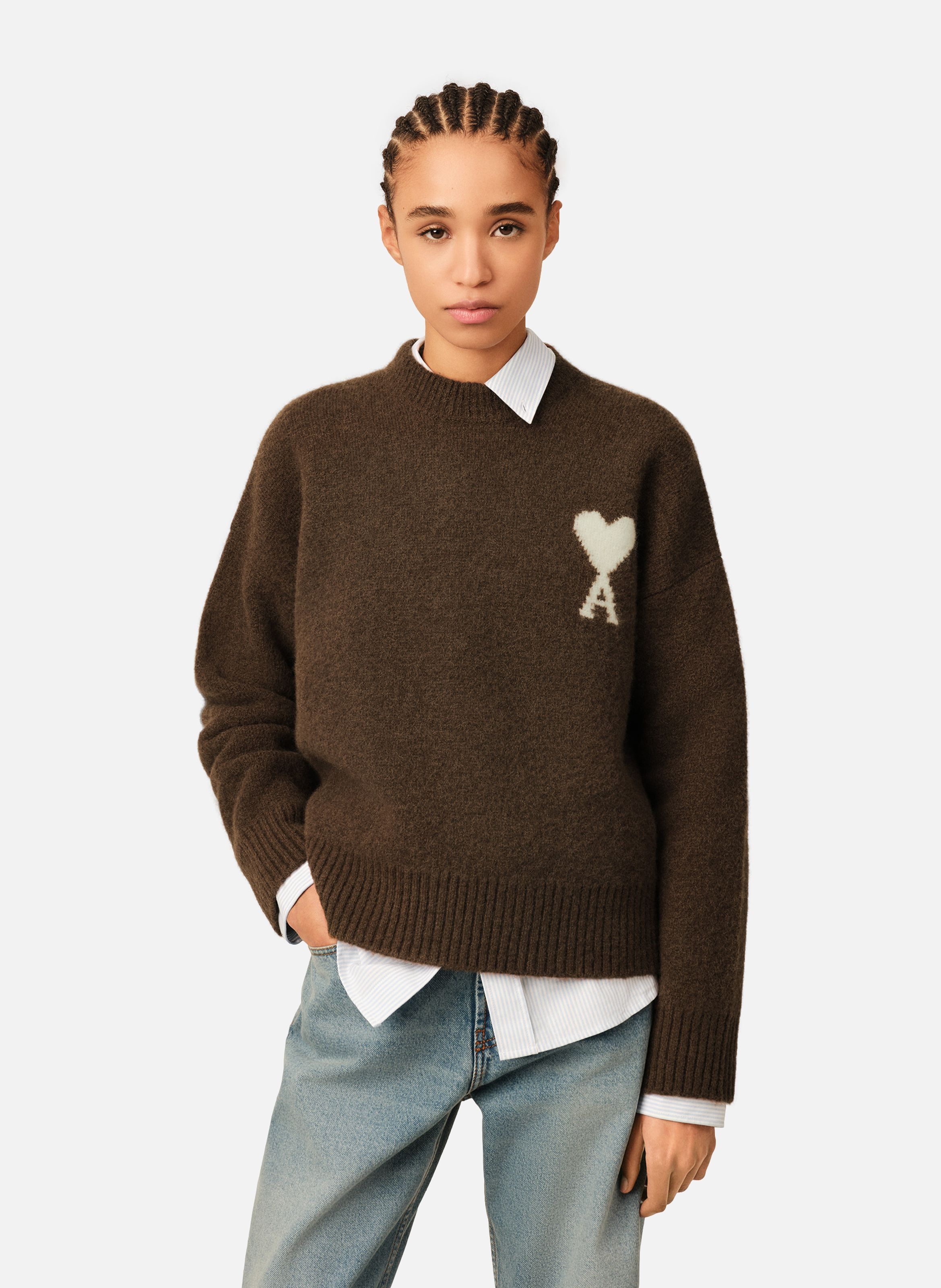 Pull unisexe en alpaga ami de coeur AMI PARIS Marron