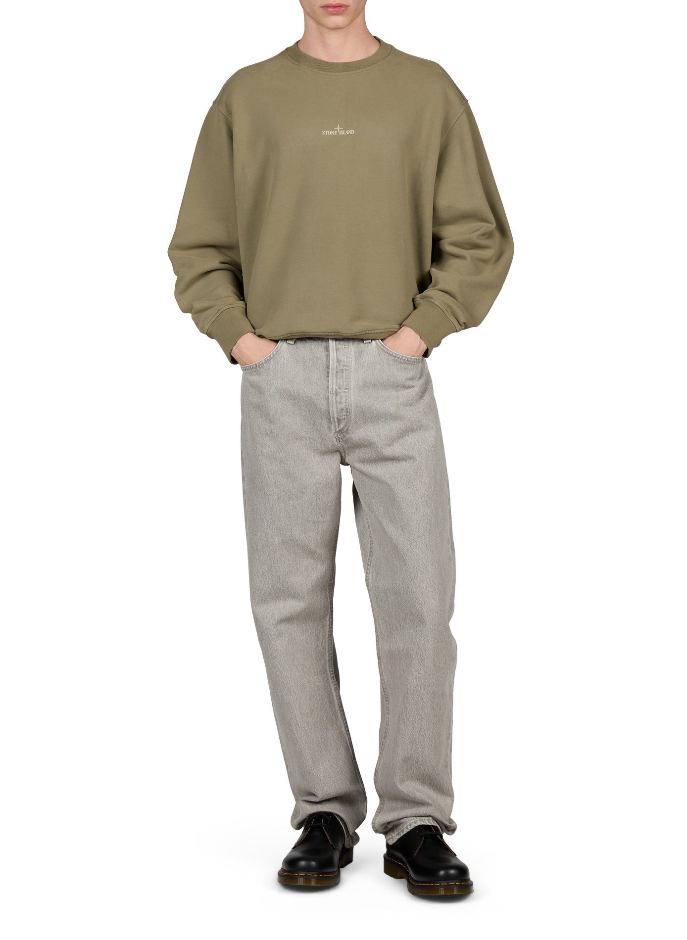 Rechte sweater met ronde hals en zeefdruk in katoen STONE ISLAND Kaki