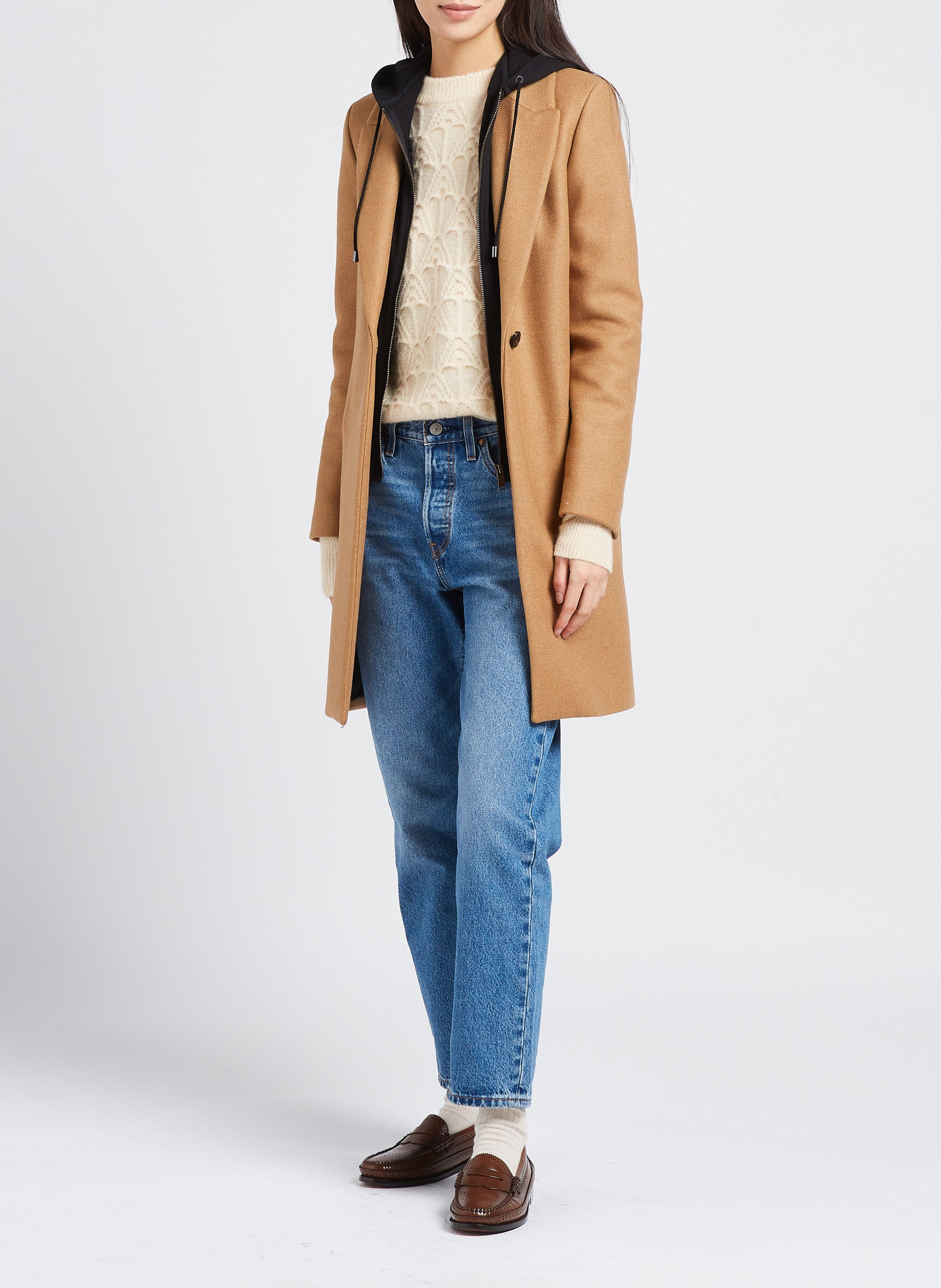 Manteau col tailleur en laine mélangée IKKS Beige