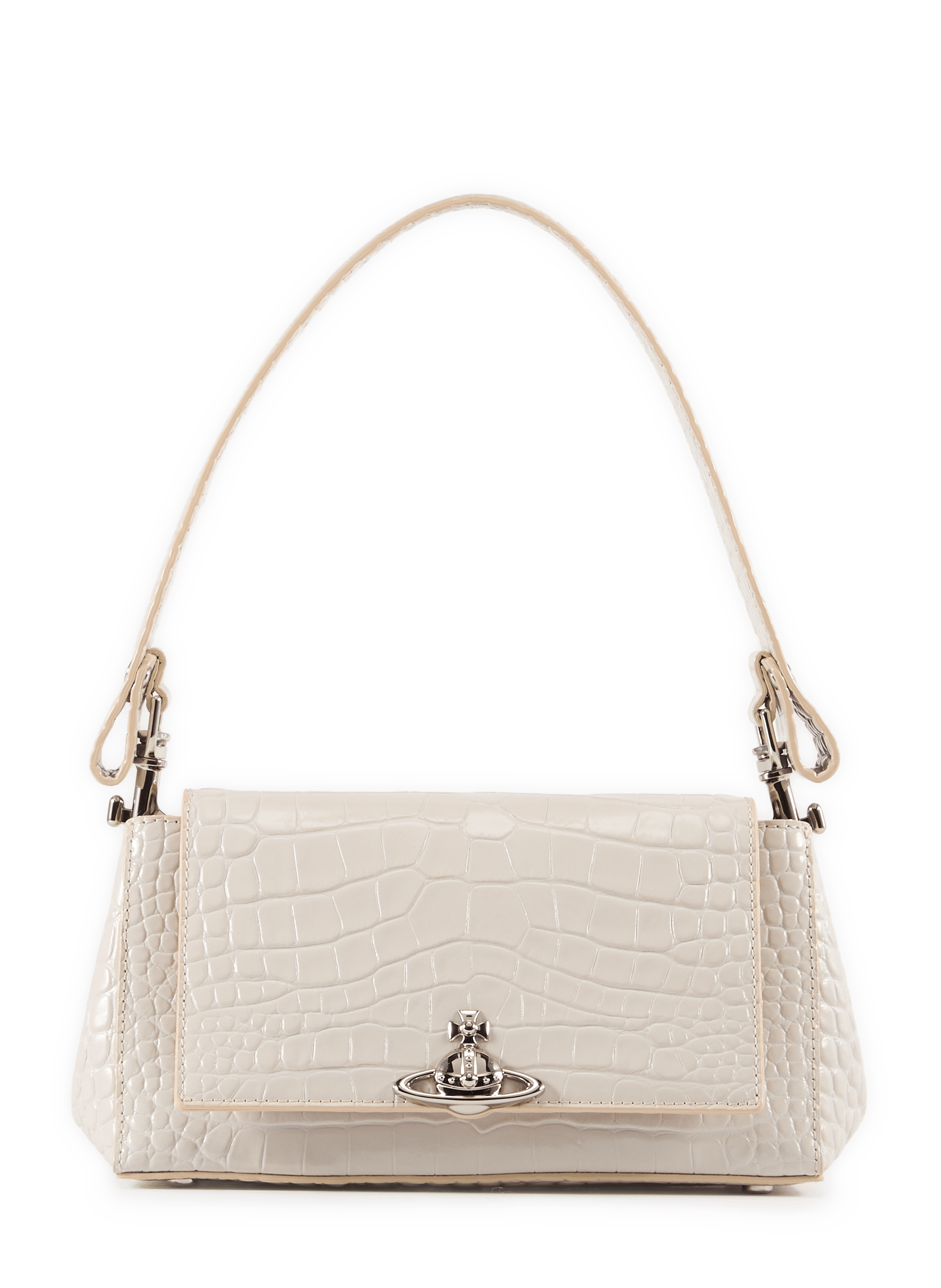 Krokodilleder-Schultertasche  Pearl white
