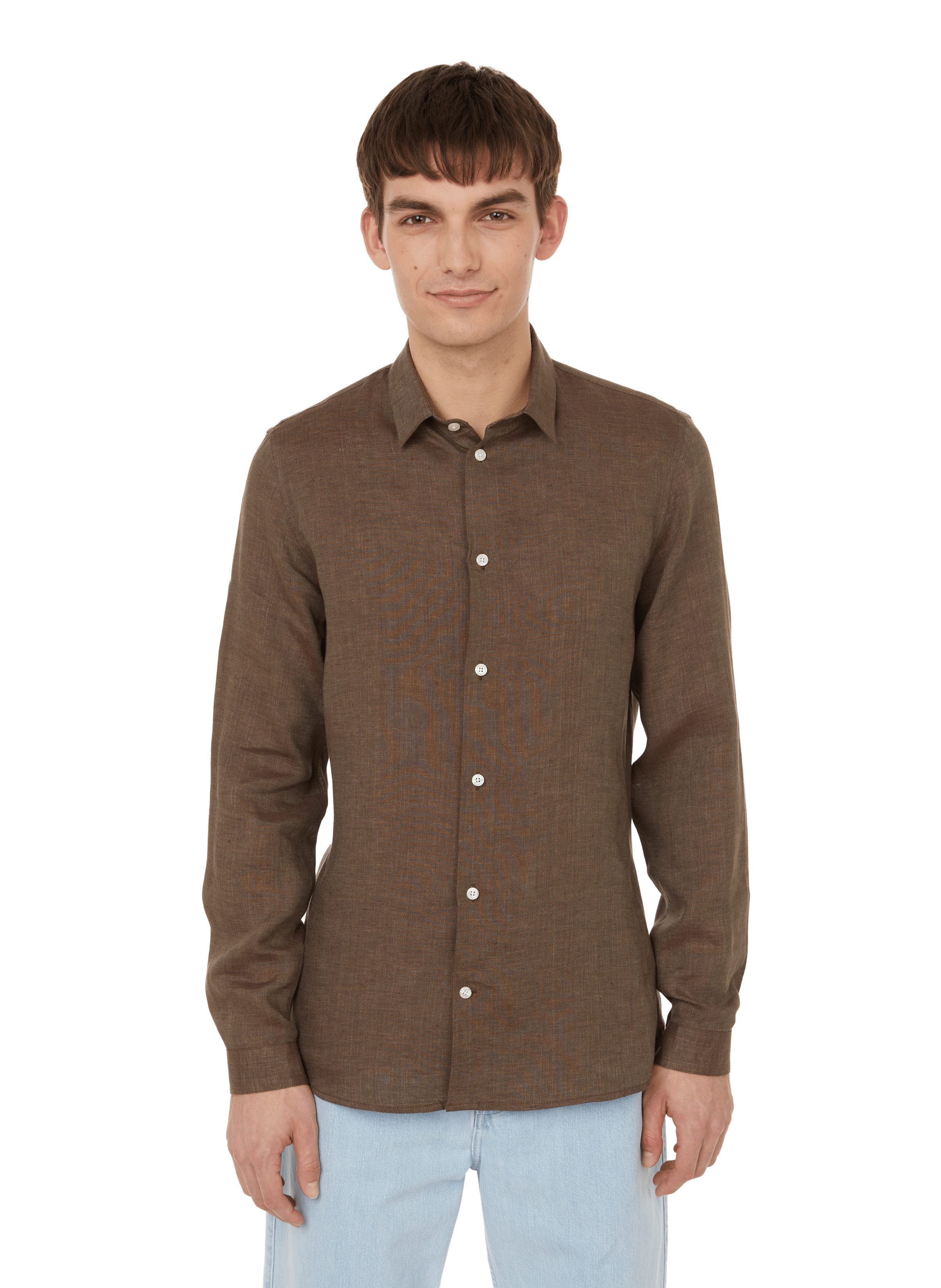 AU PRINTEMPS PARIS Slim-fit linen shirt Brown